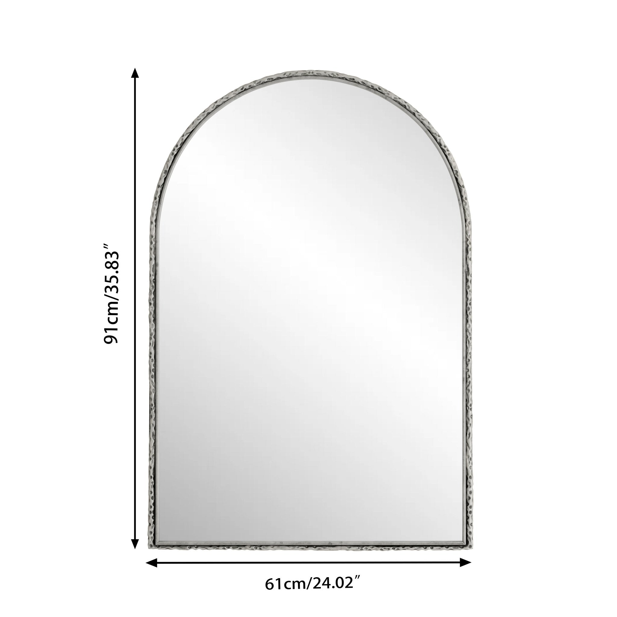 Silver arched mirror with tempered glass and a metal frame - KiKiUMi