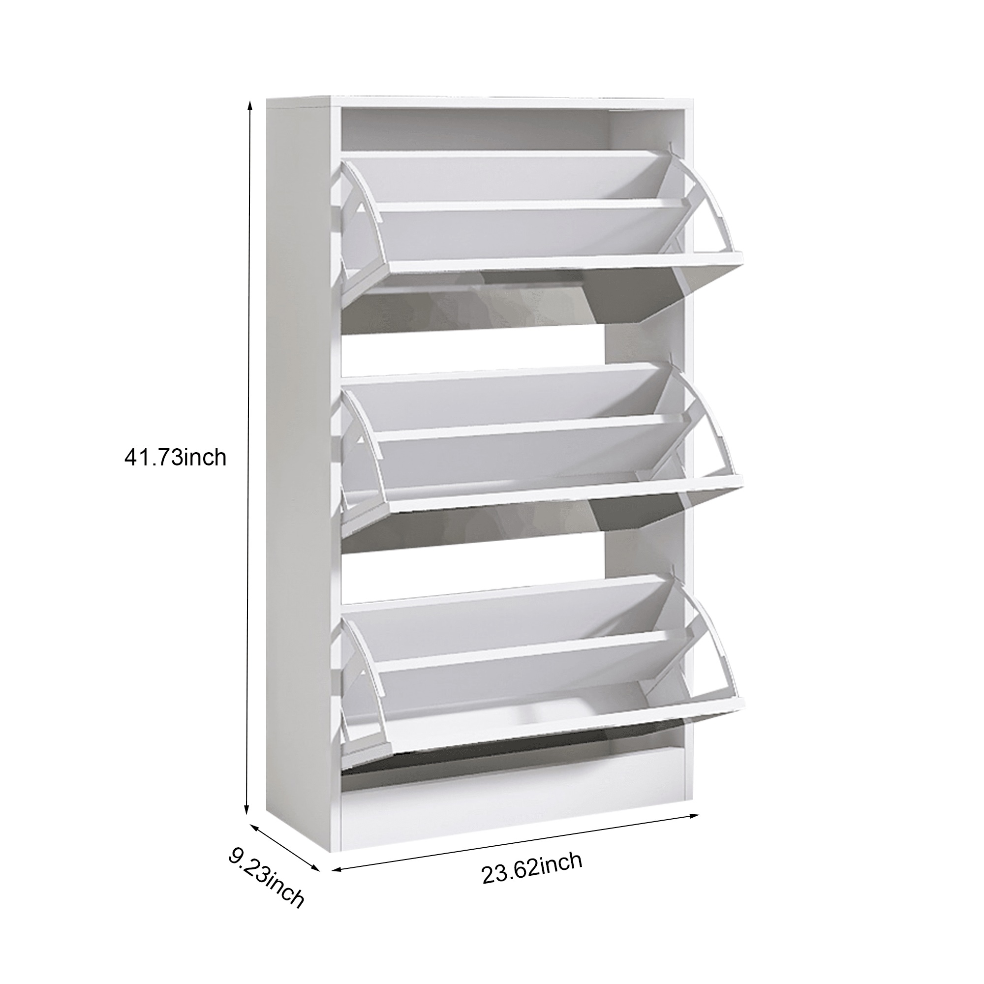Slender white mirror shoe cabinet, a three-layer wooden shoe organizer - KiKiUMi