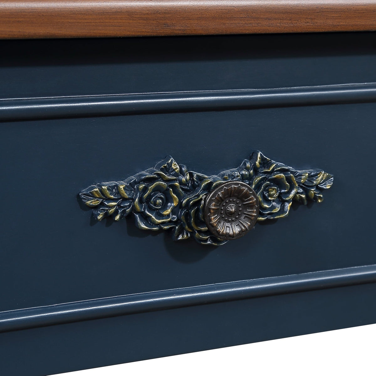 Solid wood retro arc-shaped wooden control console table( navy blue) - KiKiUMi