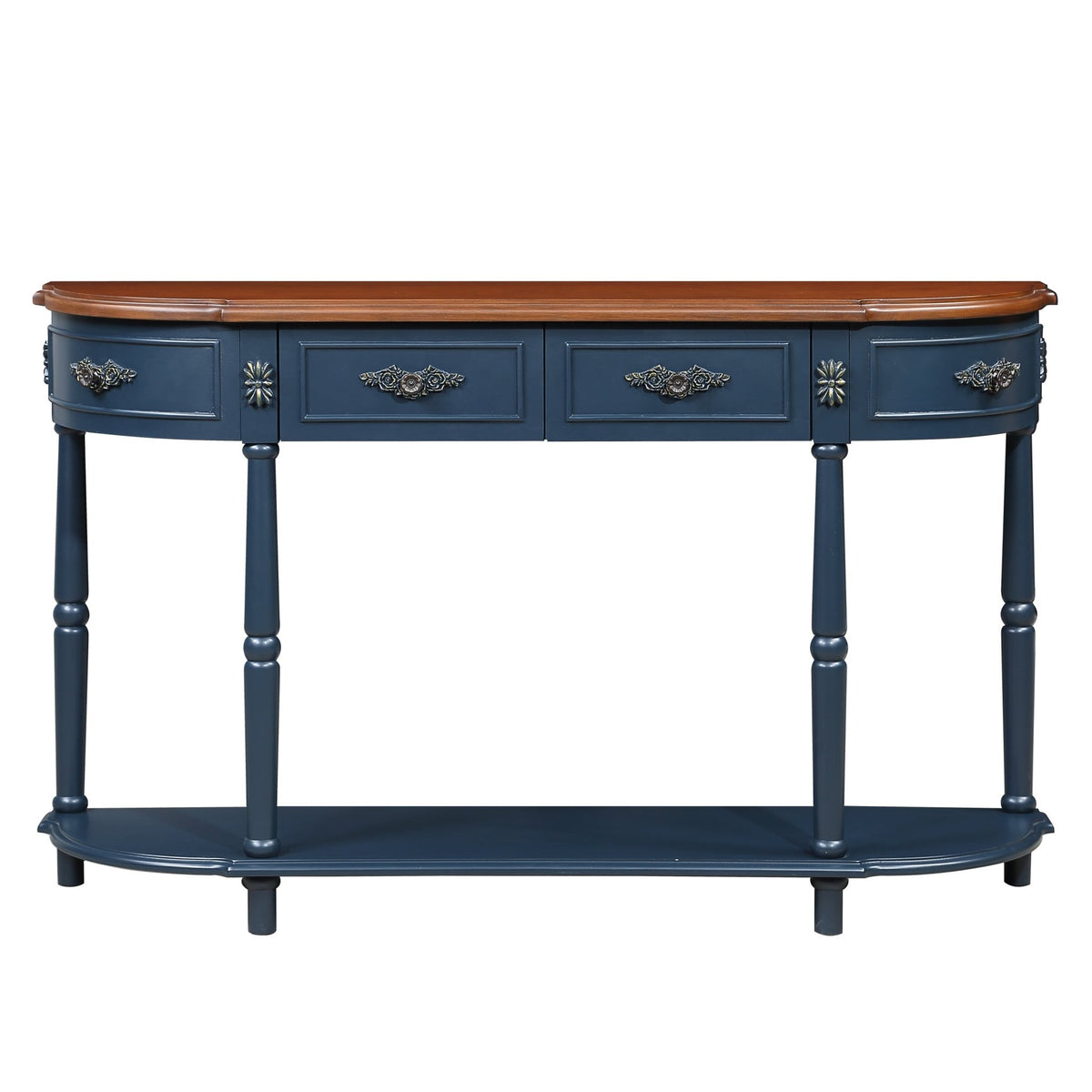Solid wood retro arc-shaped wooden control console table( navy blue) - KiKiUMi