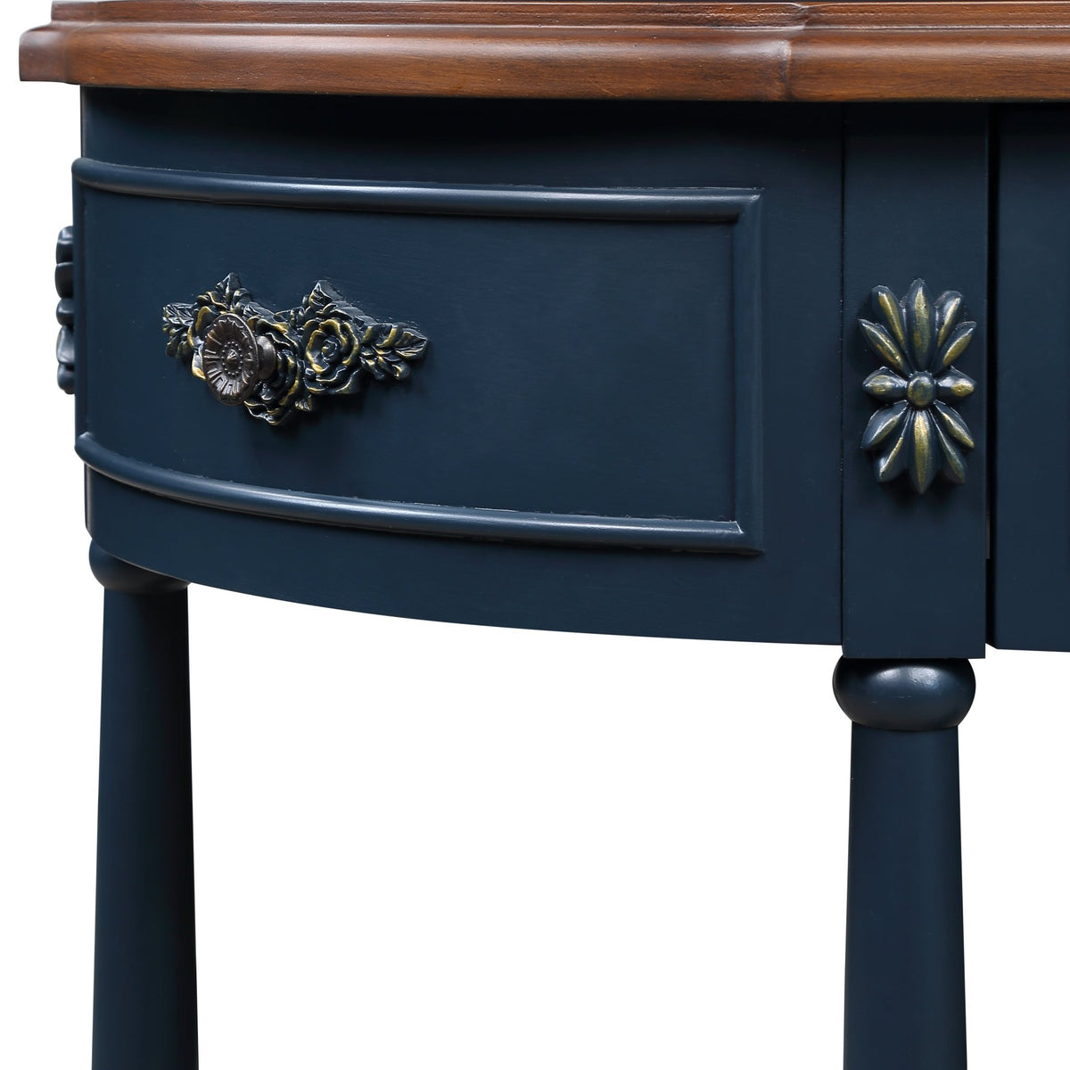 Solid wood retro arc-shaped wooden control console table( navy blue) - KiKiUMi