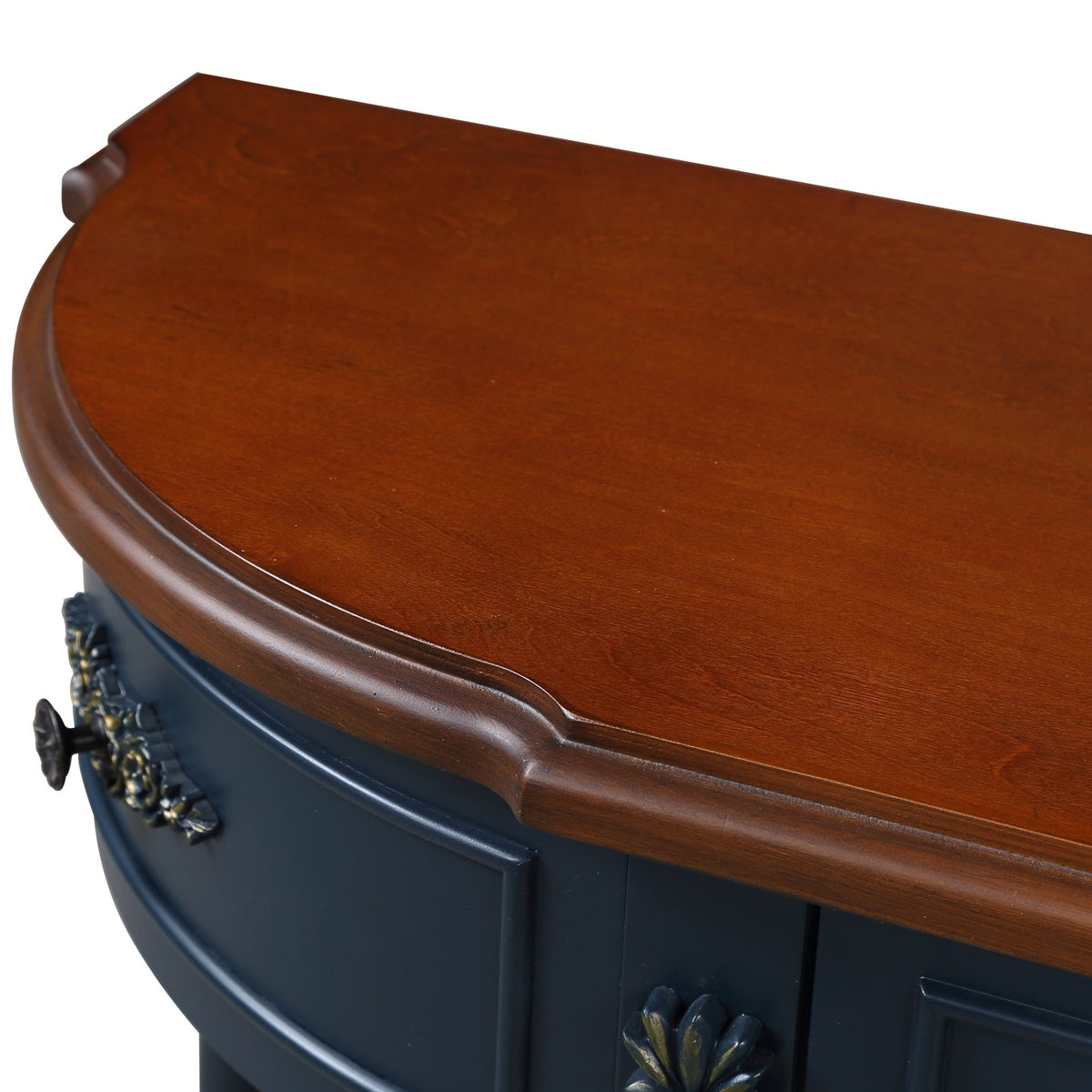 Solid wood retro arc-shaped wooden control console table( navy blue) - KiKiUMi