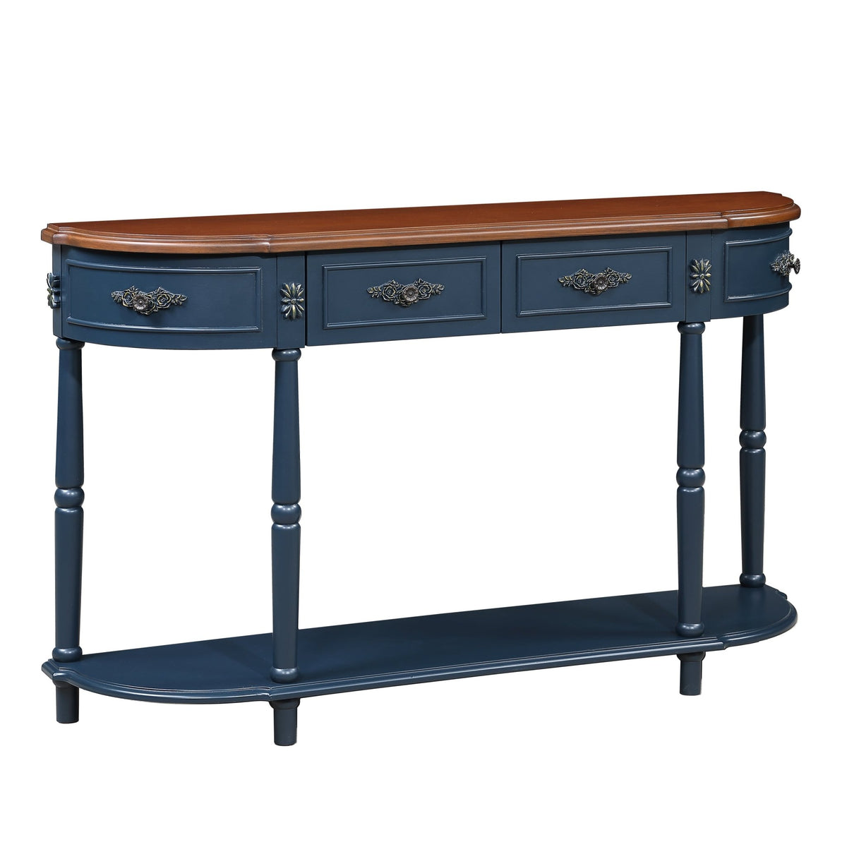 Solid wood retro arc-shaped wooden control console table( navy blue) - KiKiUMi