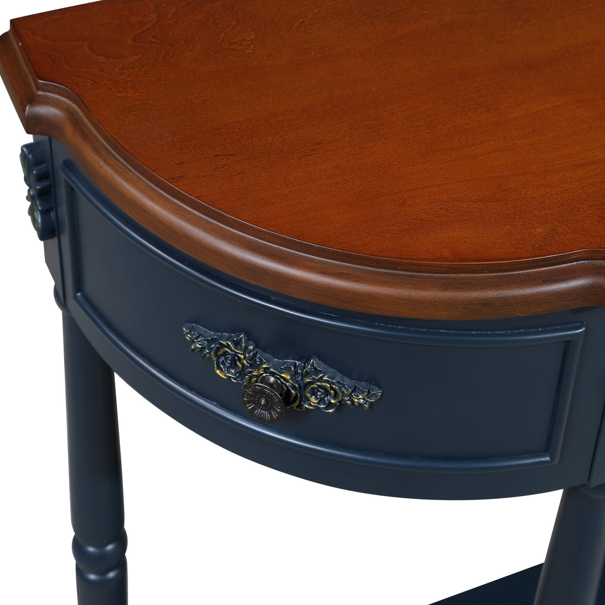 Solid wood retro arc-shaped wooden control console table( navy blue) - KiKiUMi