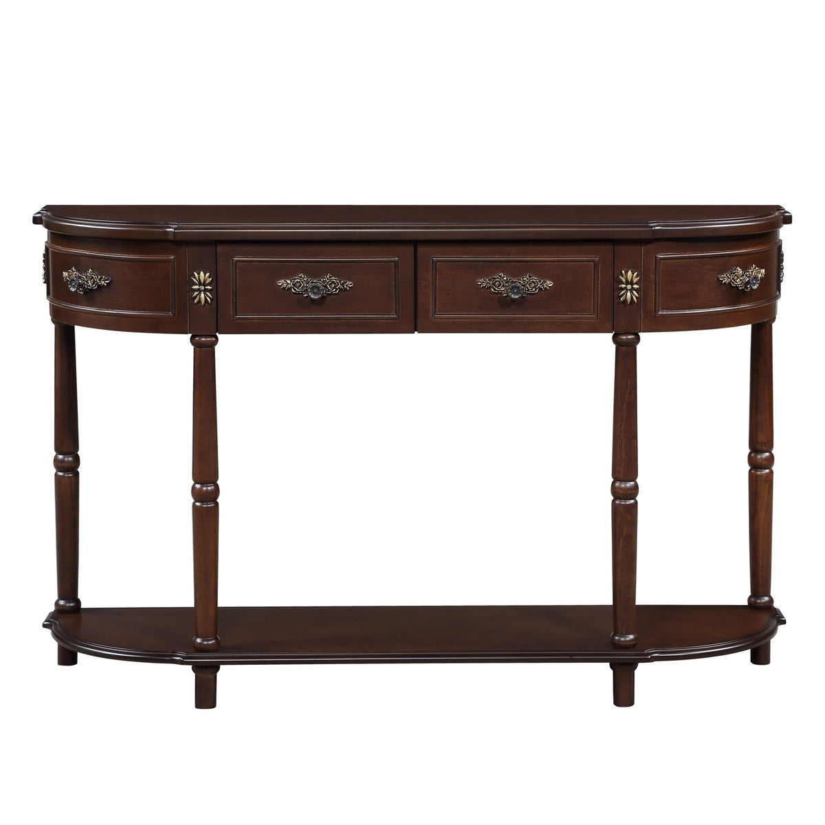 Solid wood retro arc-shaped wooden control console table(espresso) - KiKiUMi