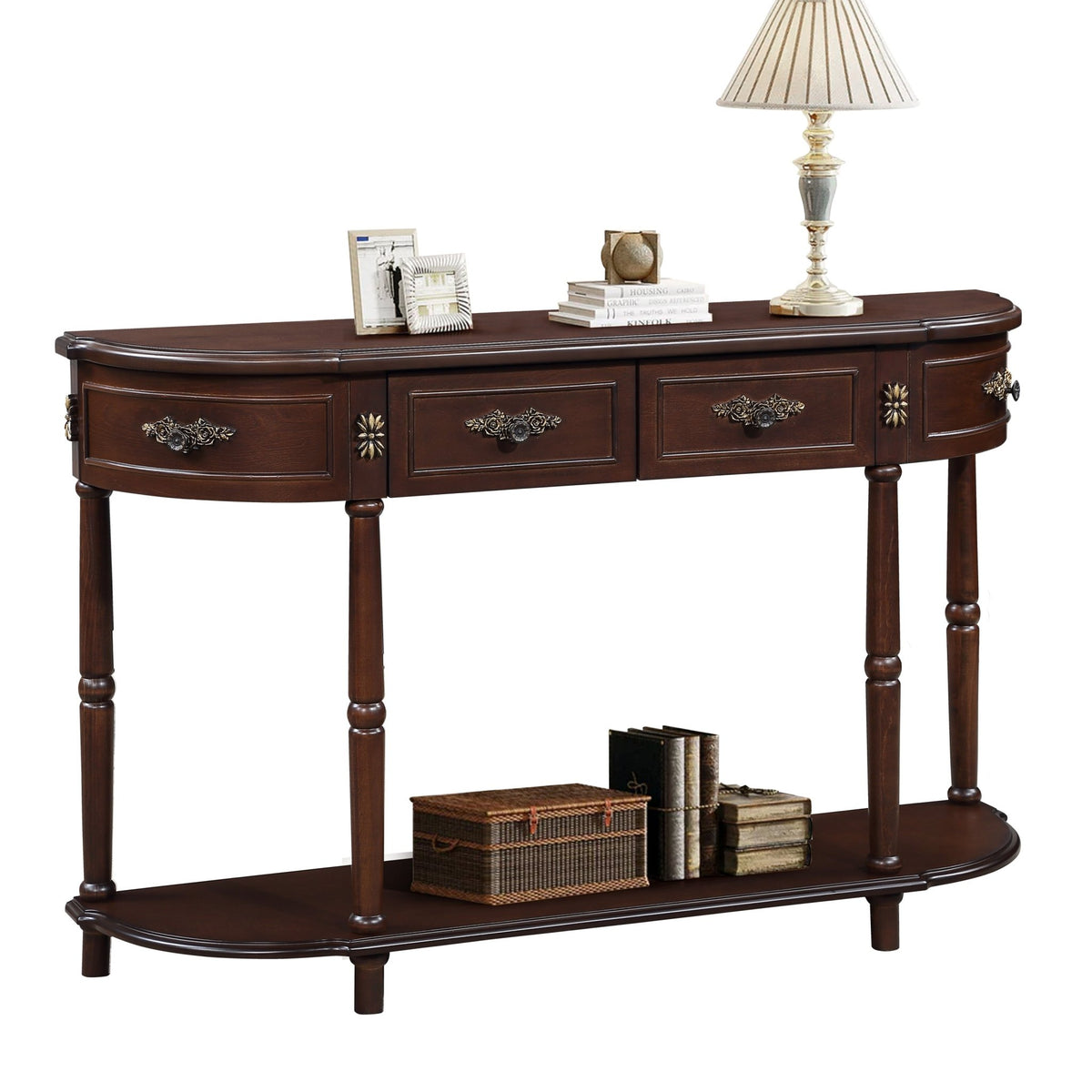 Solid wood retro arc-shaped wooden control console table(espresso) - KiKiUMi