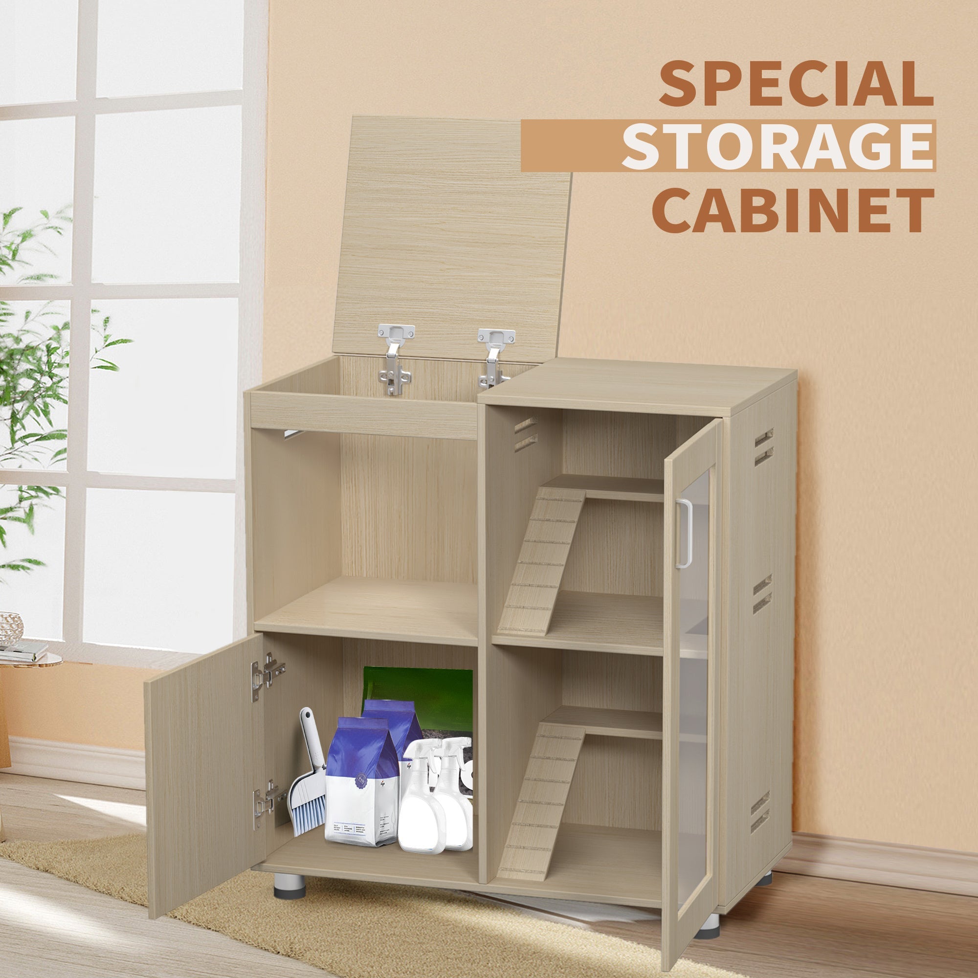 Teak 4 - layer hamster cage, acrylic Windows and storage cabinets - KiKiUMi