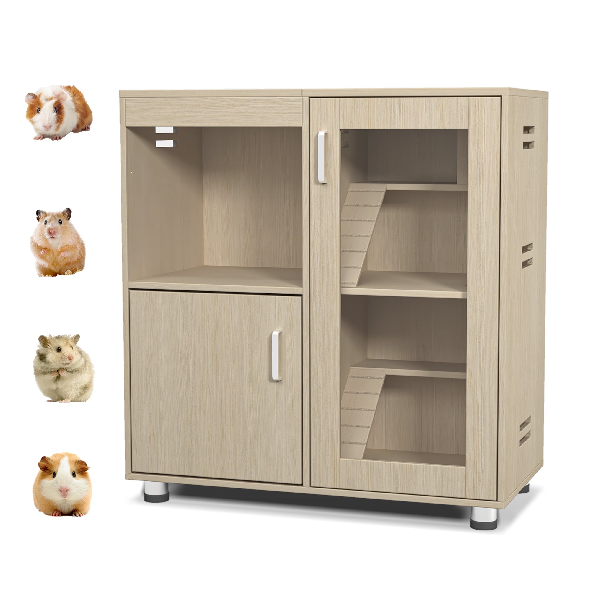 Teak 4 - layer hamster cage, acrylic Windows and storage cabinets - KiKiUMi