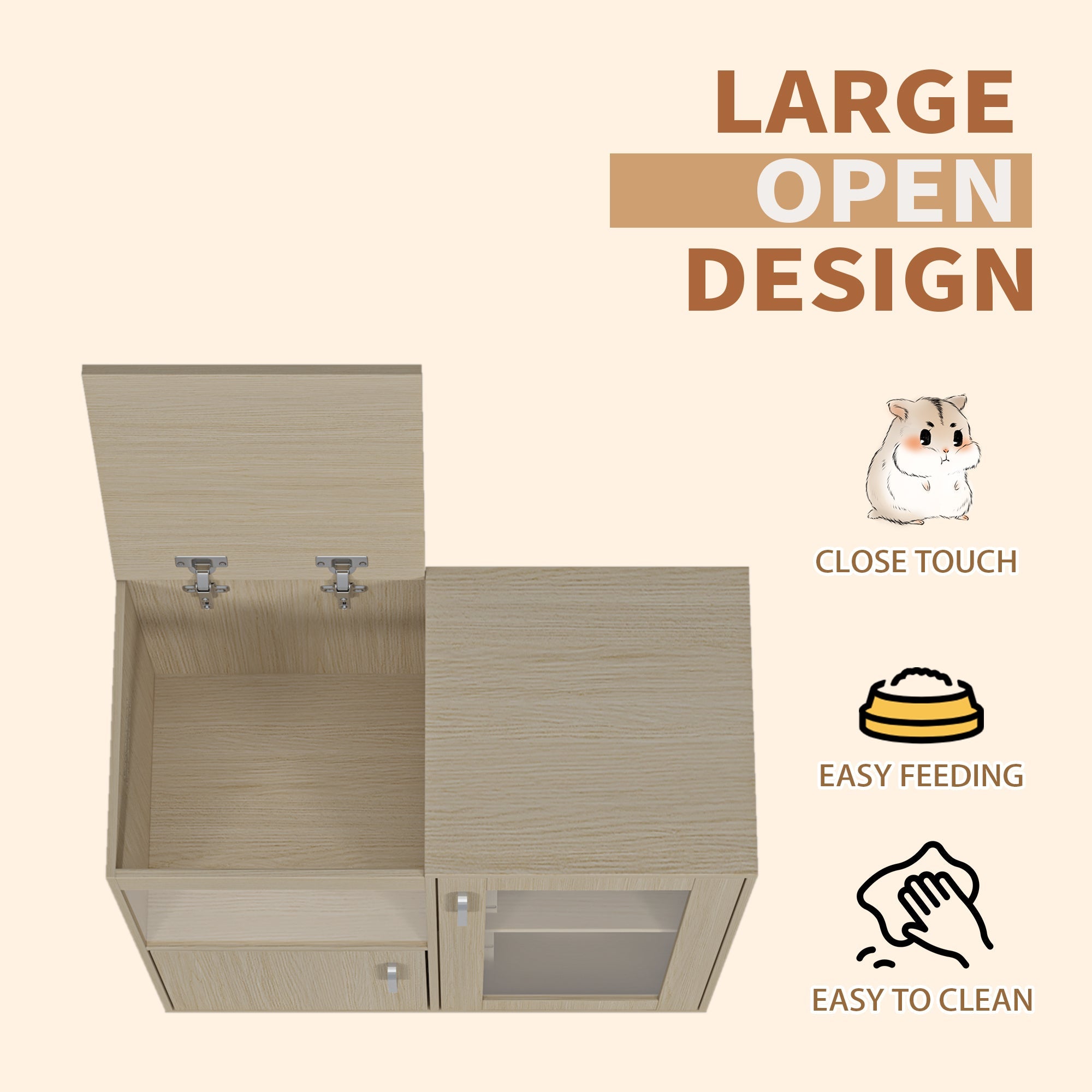 Teak 4 - layer hamster cage, acrylic Windows and storage cabinets - KiKiUMi
