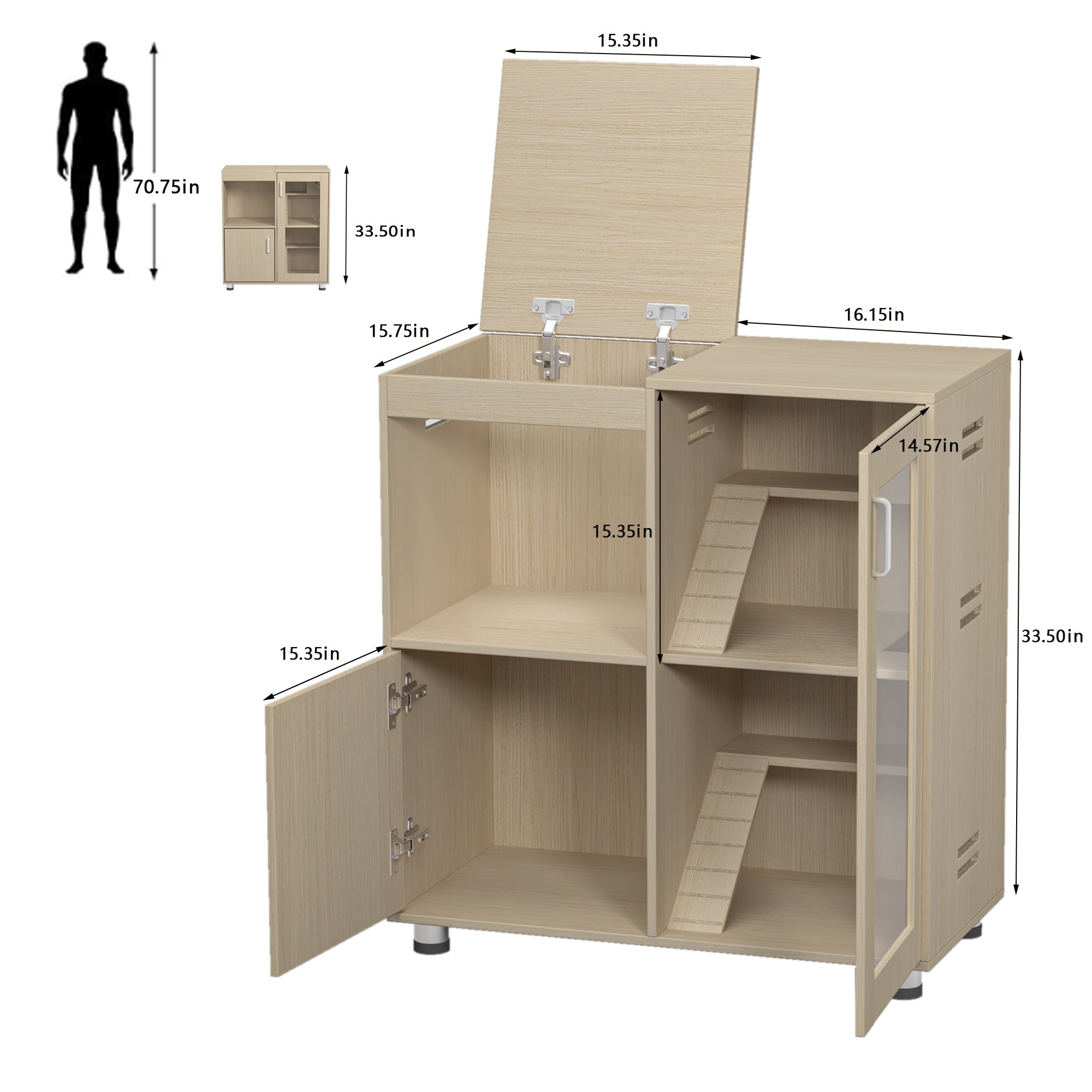 Teak 4 - layer hamster cage, acrylic Windows and storage cabinets - KiKiUMi