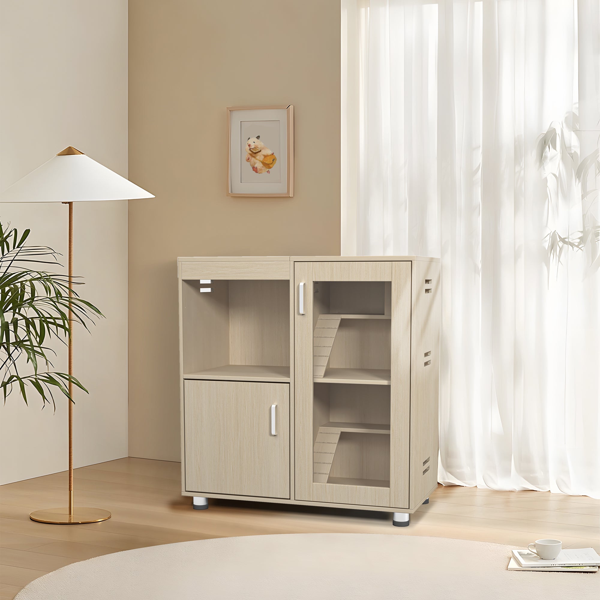 Teak 4 - layer hamster cage, acrylic Windows and storage cabinets - KiKiUMi