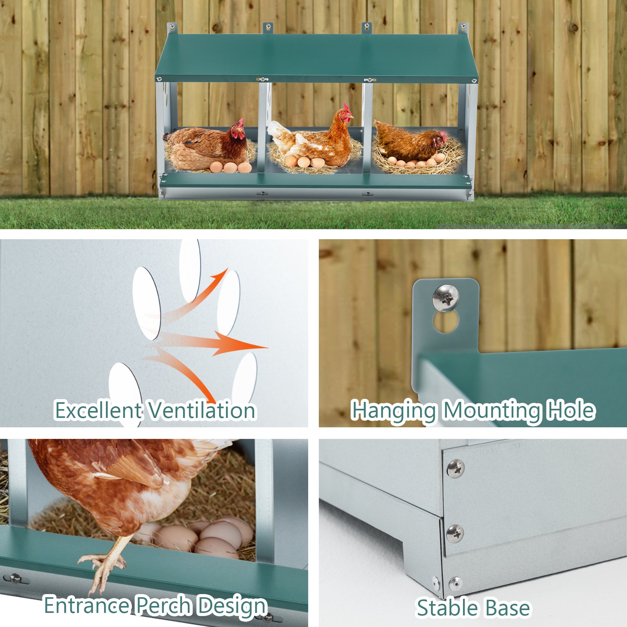 Three - compartment metal chicken coop box - KiKiUMi