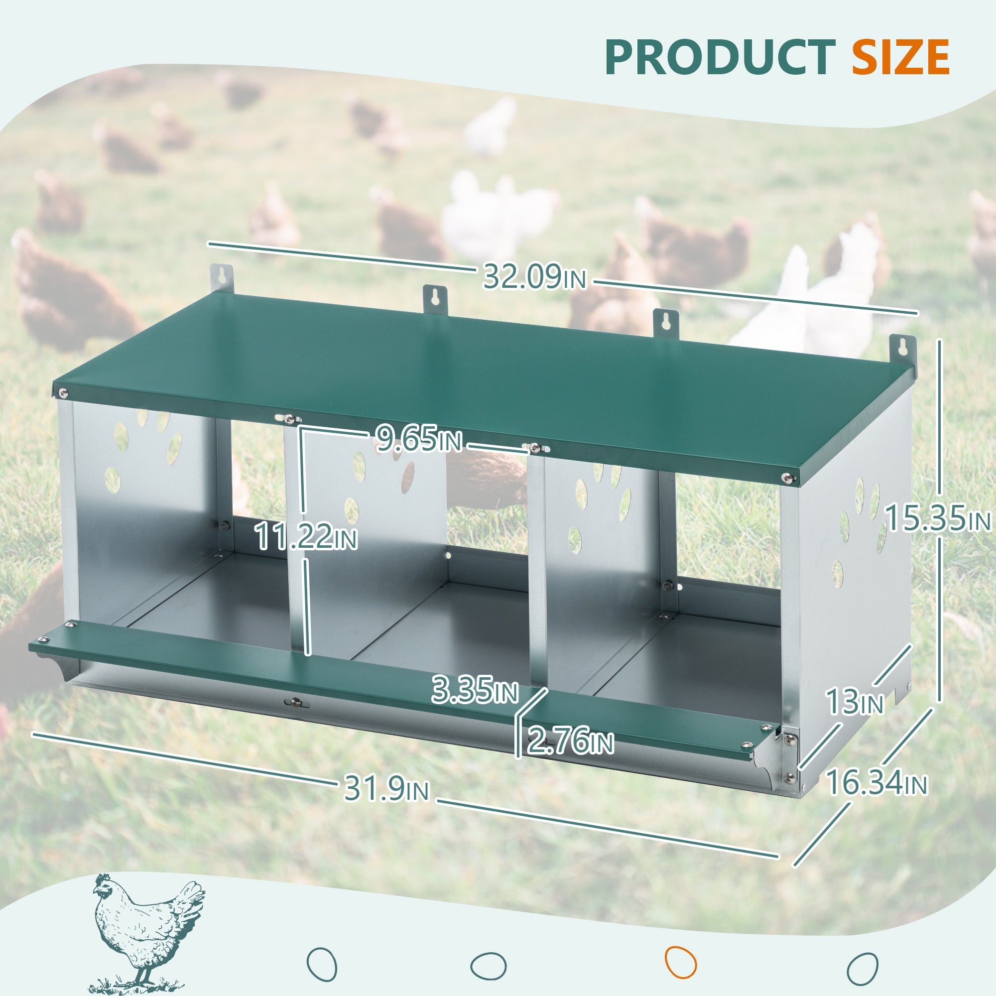 Three - compartment metal chicken coop box - KiKiUMi