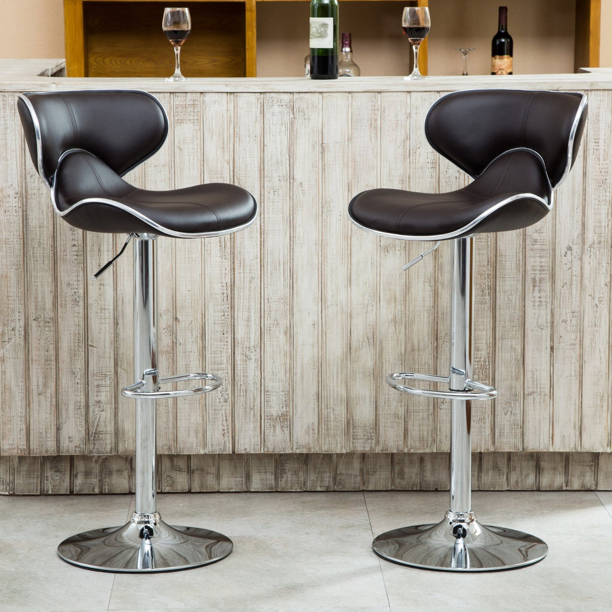 Two adjustable and rotating bar stools（dark brown） - KiKiUMi
