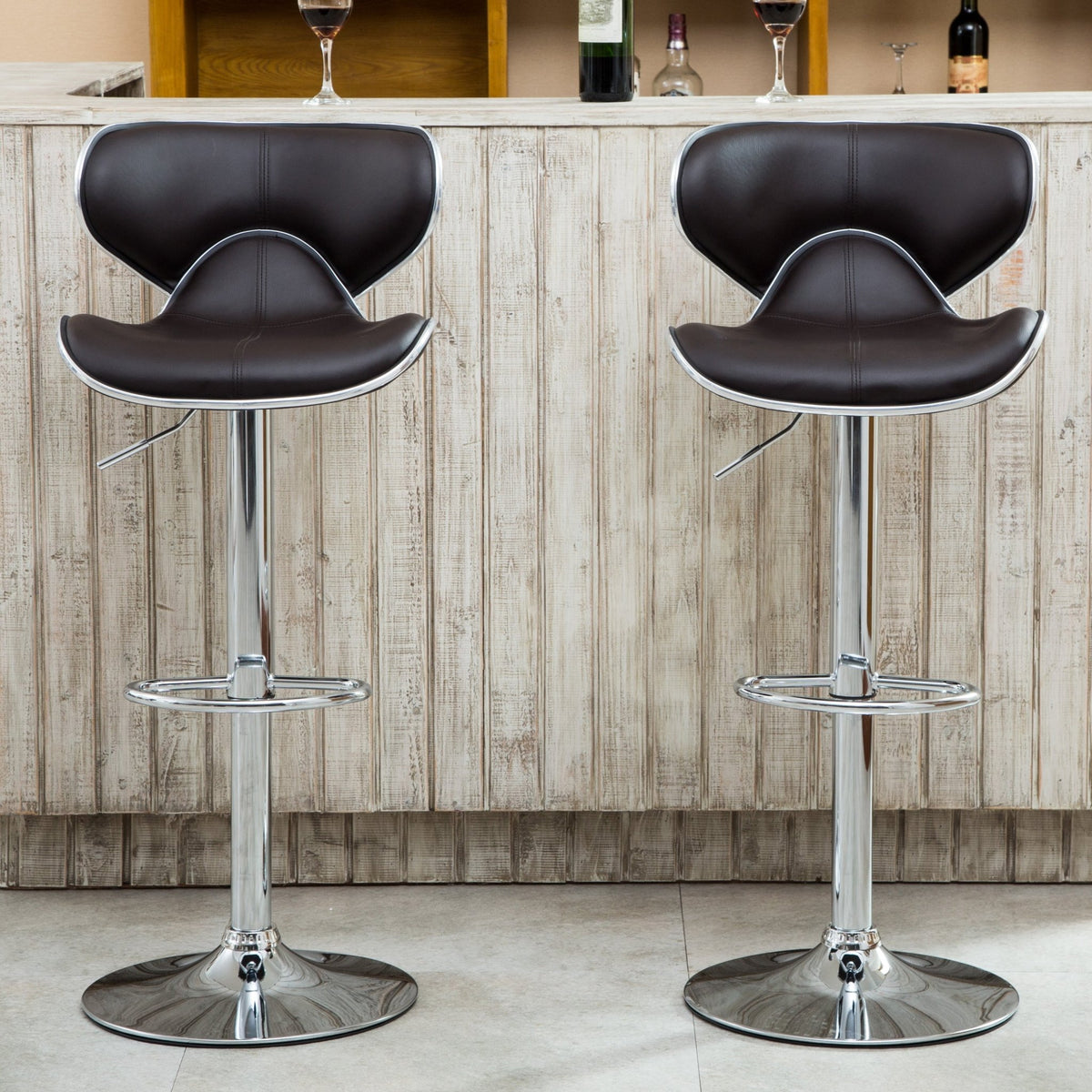 Two adjustable and rotating bar stools（dark brown） - KiKiUMi