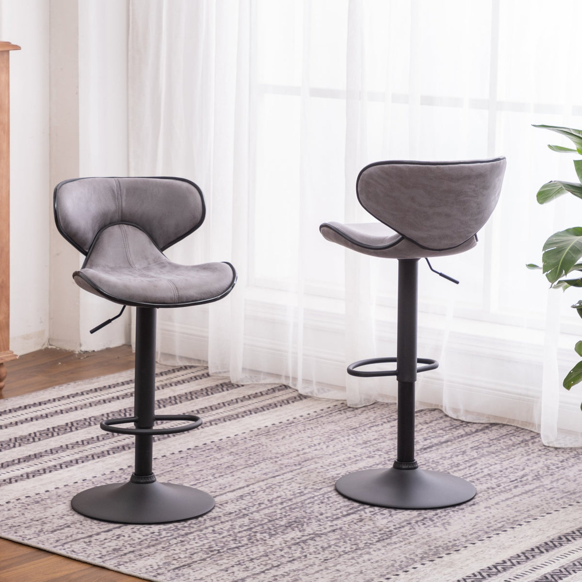 Two adjustable and rotating bar stools（gray） - KiKiUMi