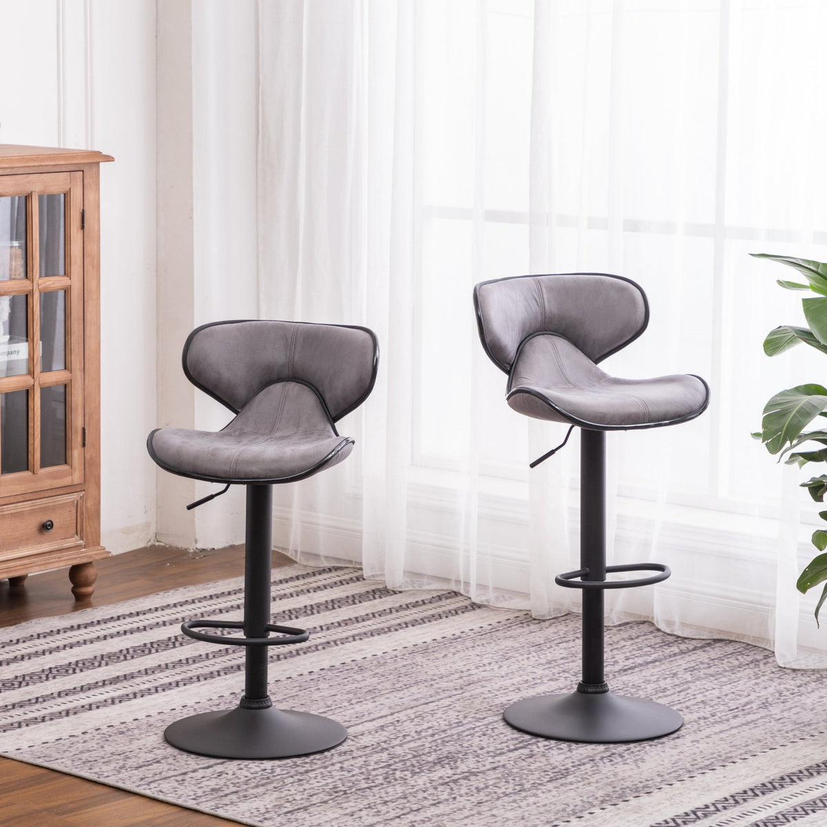 Two adjustable and rotating bar stools（gray） - KiKiUMi