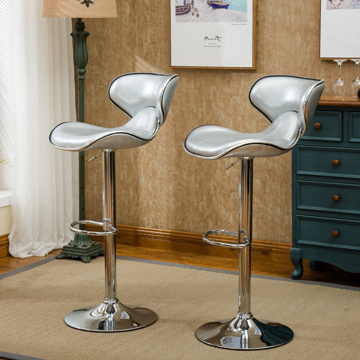 Two adjustable and rotating bar stools（silver） - KiKiUMi