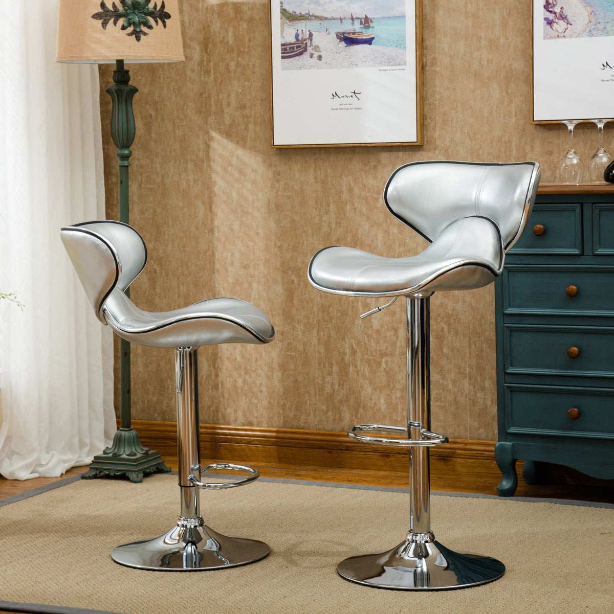 Two adjustable and rotating bar stools（silver） - KiKiUMi