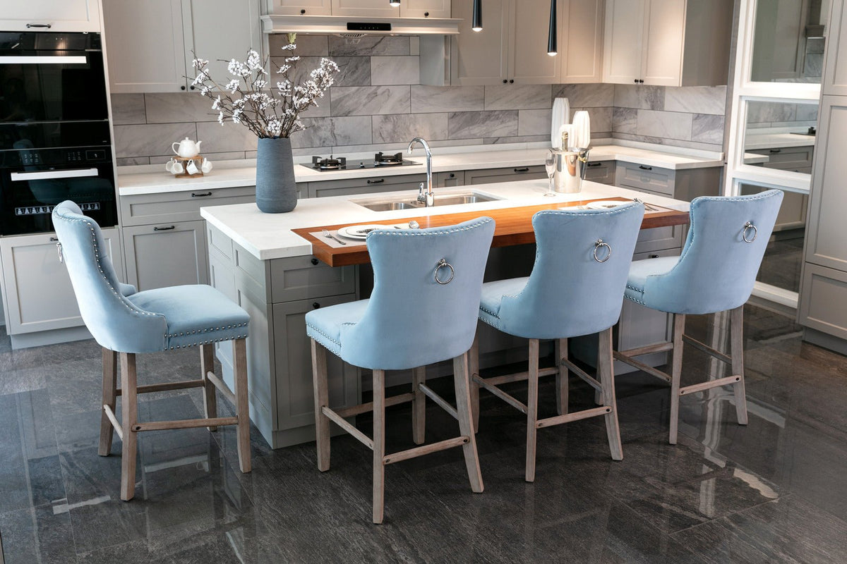 Two contemporary velvet upholstered bar stool(light Blue) - KiKiUMi