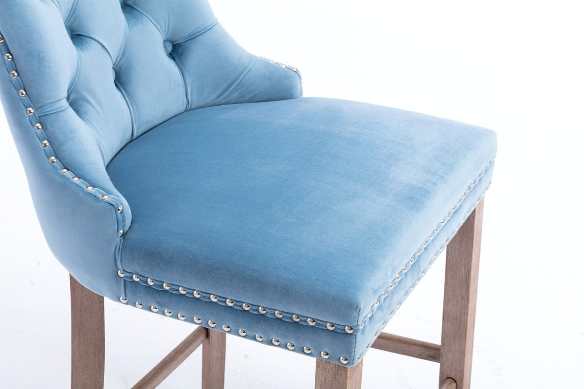 Two contemporary velvet upholstered bar stool(light Blue) - KiKiUMi
