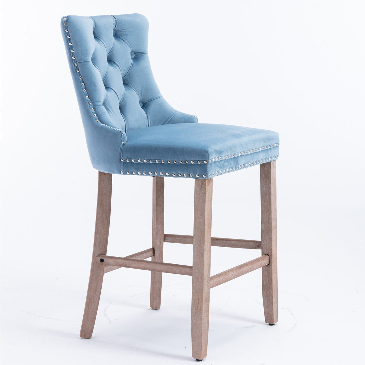 Two contemporary velvet upholstered bar stool(light Blue) - KiKiUMi