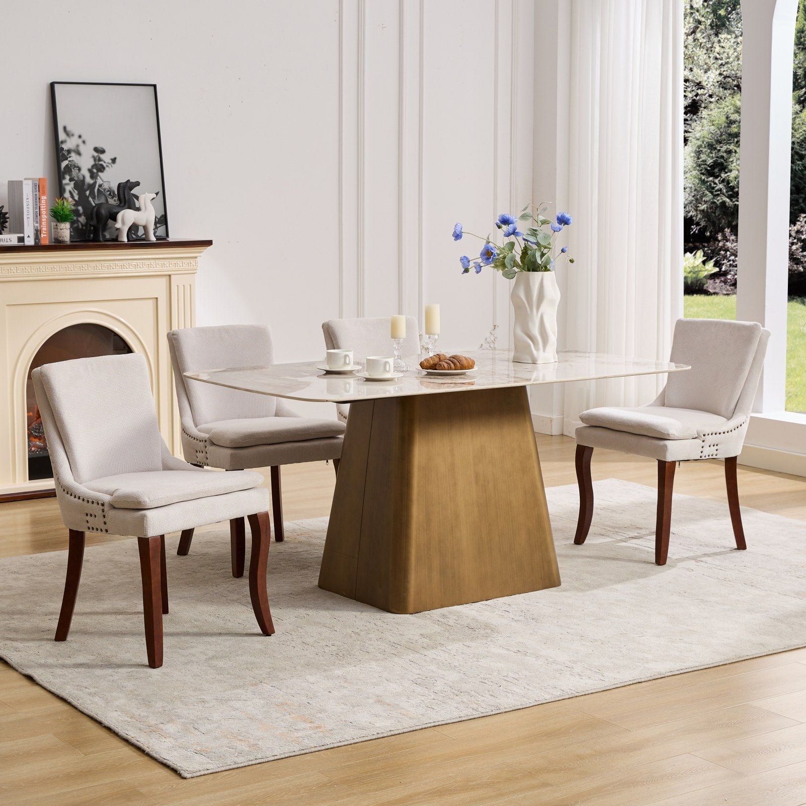Two double-layer soft-padded Chenille side lounge chairs（beige） - KiKiUMi
