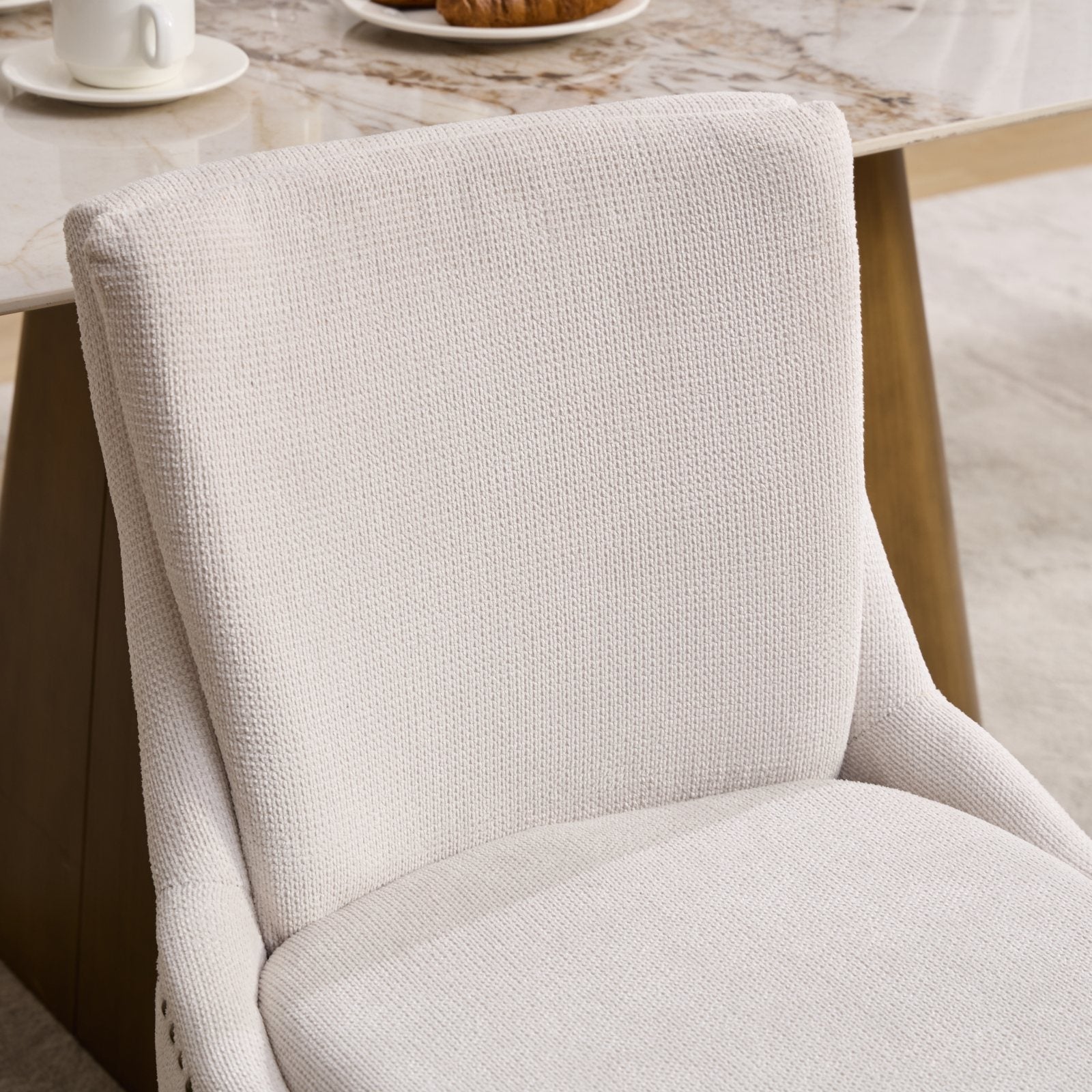 Two double-layer soft-padded Chenille side lounge chairs（beige） - KiKiUMi