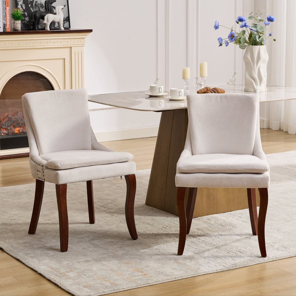 Two double-layer soft-padded Chenille side lounge chairs（beige） - KiKiUMi