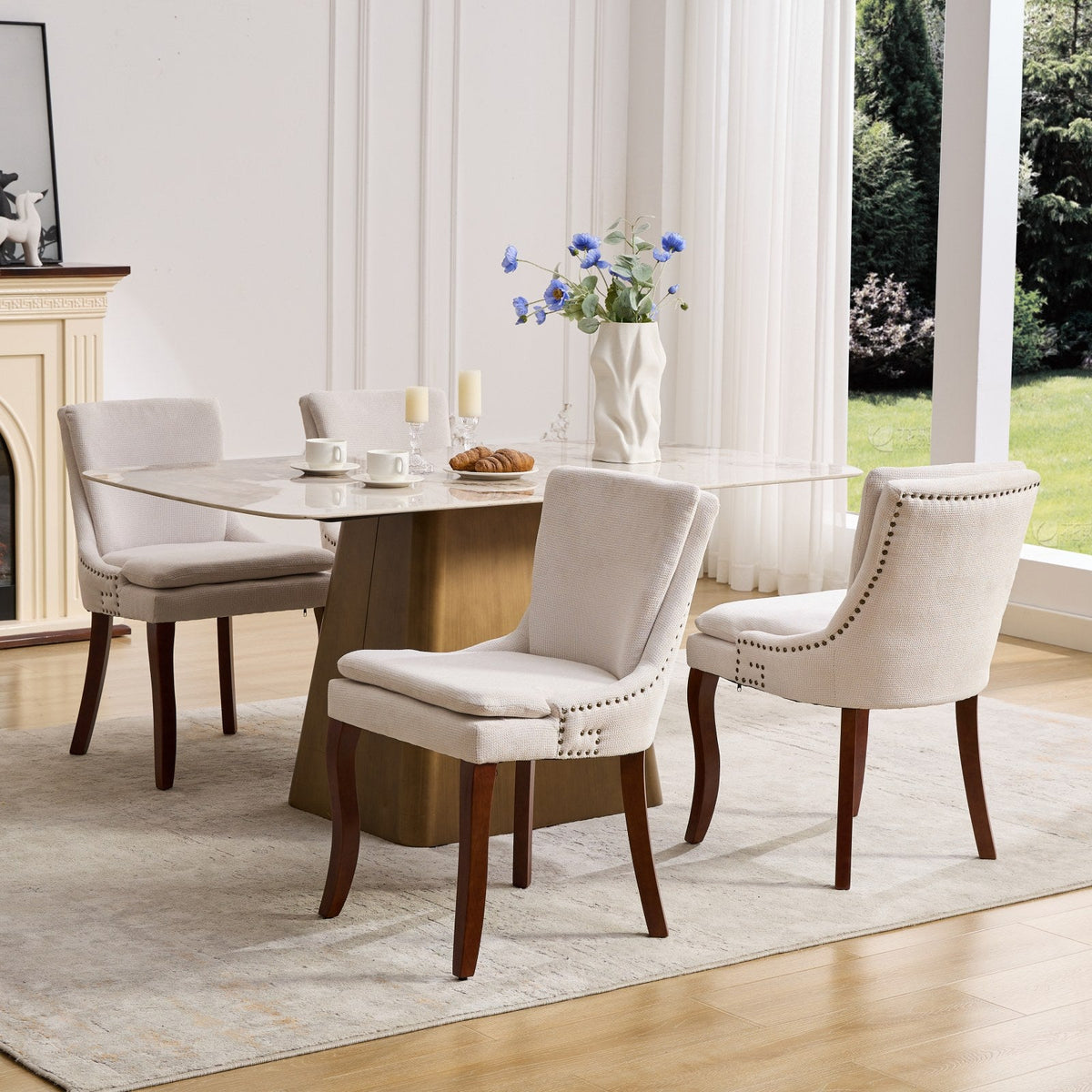 Two double-layer soft-padded Chenille side lounge chairs（beige） - KiKiUMi