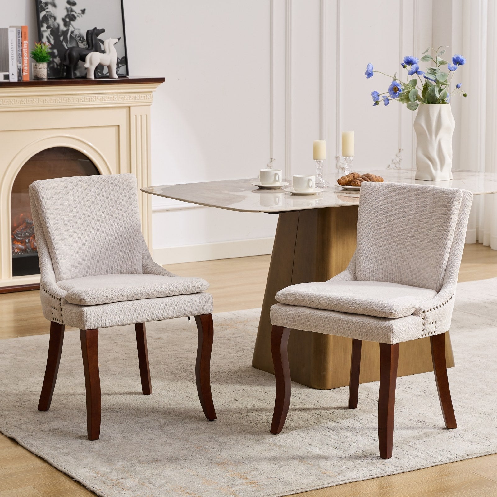 Two double-layer soft-padded Chenille side lounge chairs（beige） - KiKiUMi
