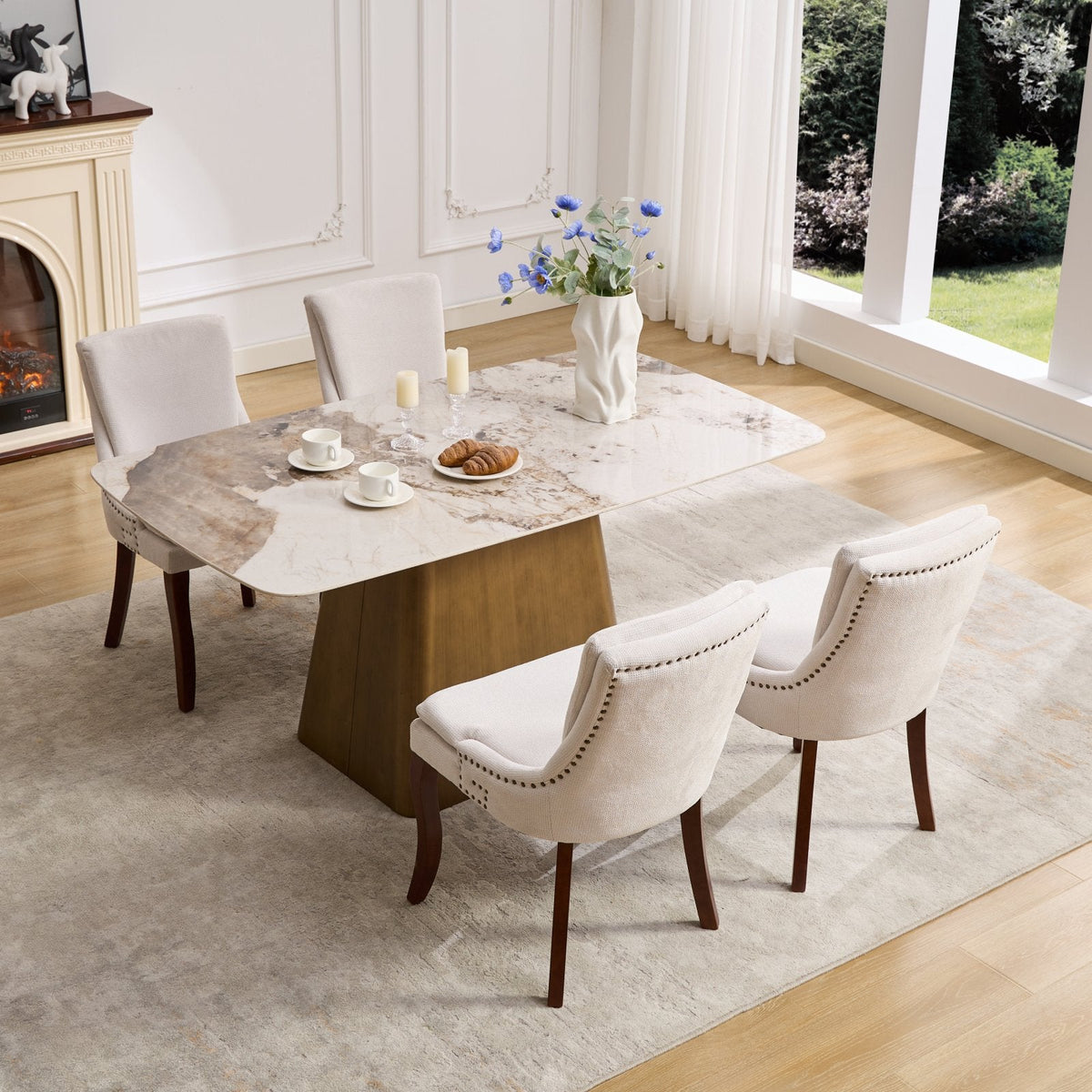 Two double-layer soft-padded Chenille side lounge chairs（beige） - KiKiUMi