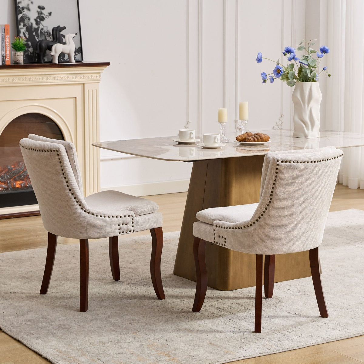 Two double-layer soft-padded Chenille side lounge chairs（beige） - KiKiUMi