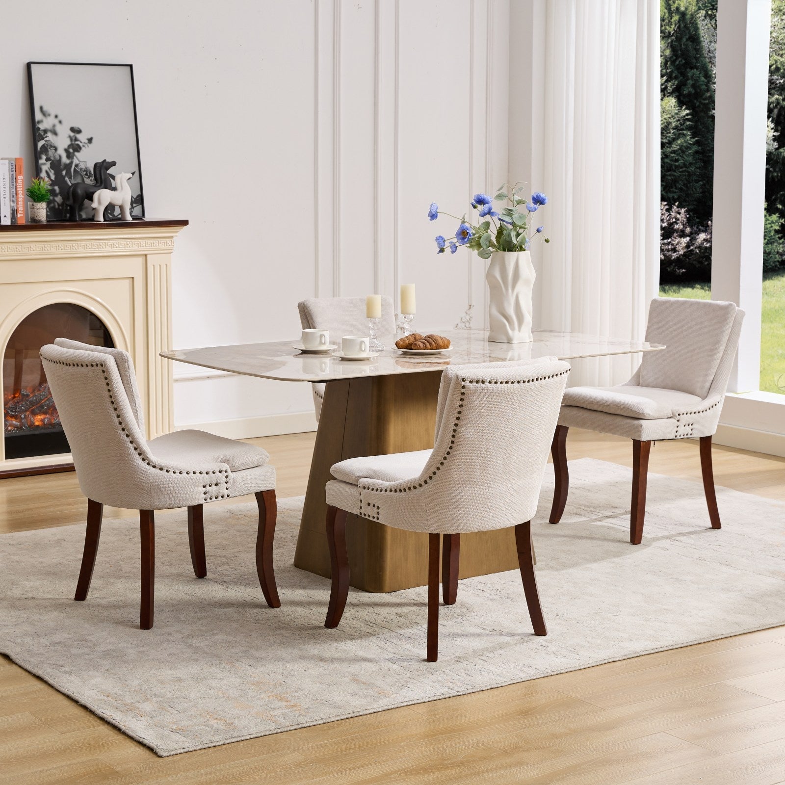Two double-layer soft-padded Chenille side lounge chairs（beige） - KiKiUMi
