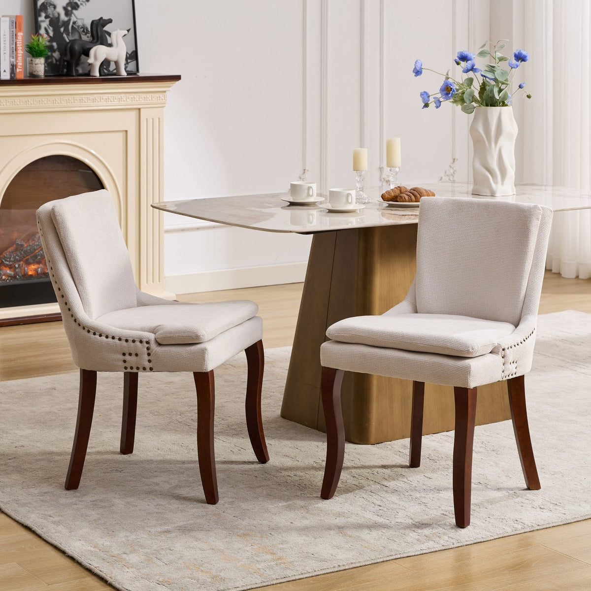 Two double-layer soft-padded Chenille side lounge chairs（beige） - KiKiUMi