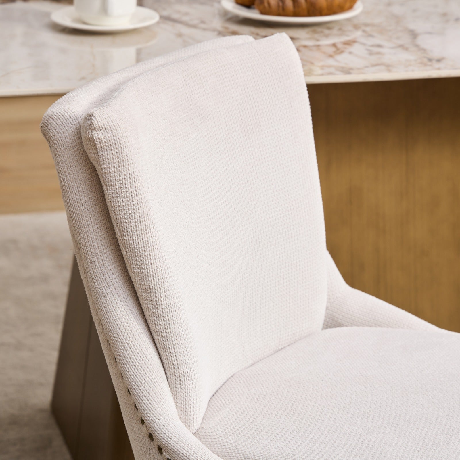 Two double-layer soft-padded Chenille side lounge chairs（beige） - KiKiUMi