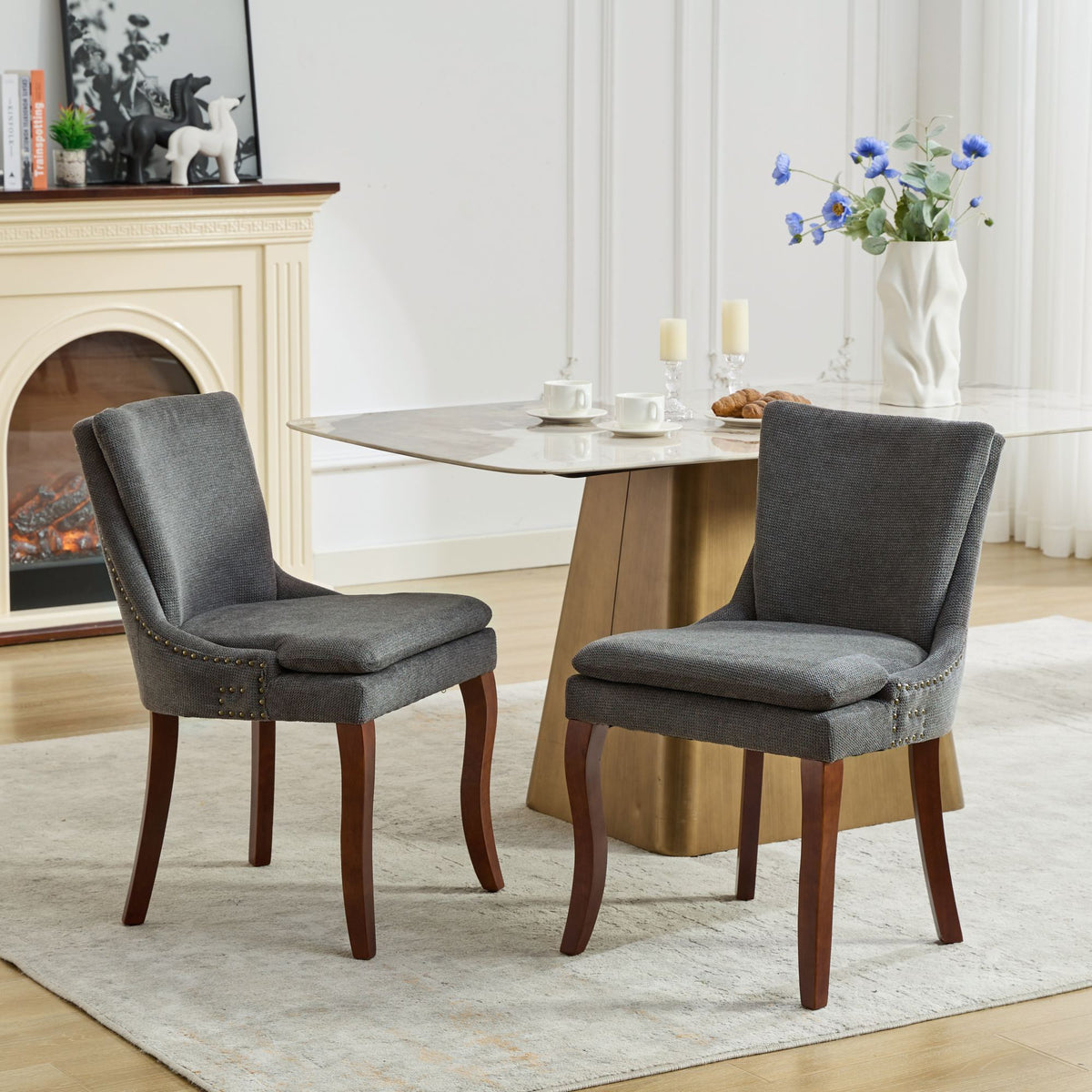 Two double-layer soft-padded Chenille side lounge chairs（gray） - KiKiUMi
