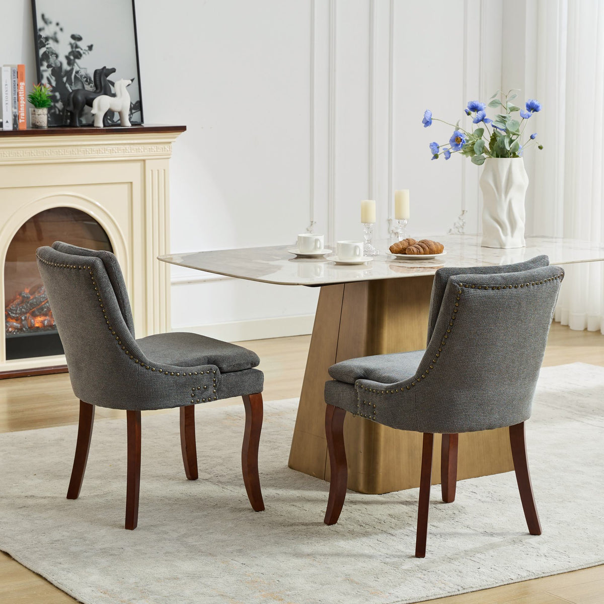 Two double-layer soft-padded Chenille side lounge chairs（gray） - KiKiUMi