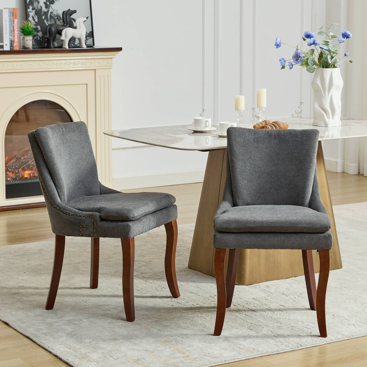 Two double-layer soft-padded Chenille side lounge chairs（gray） - KiKiUMi