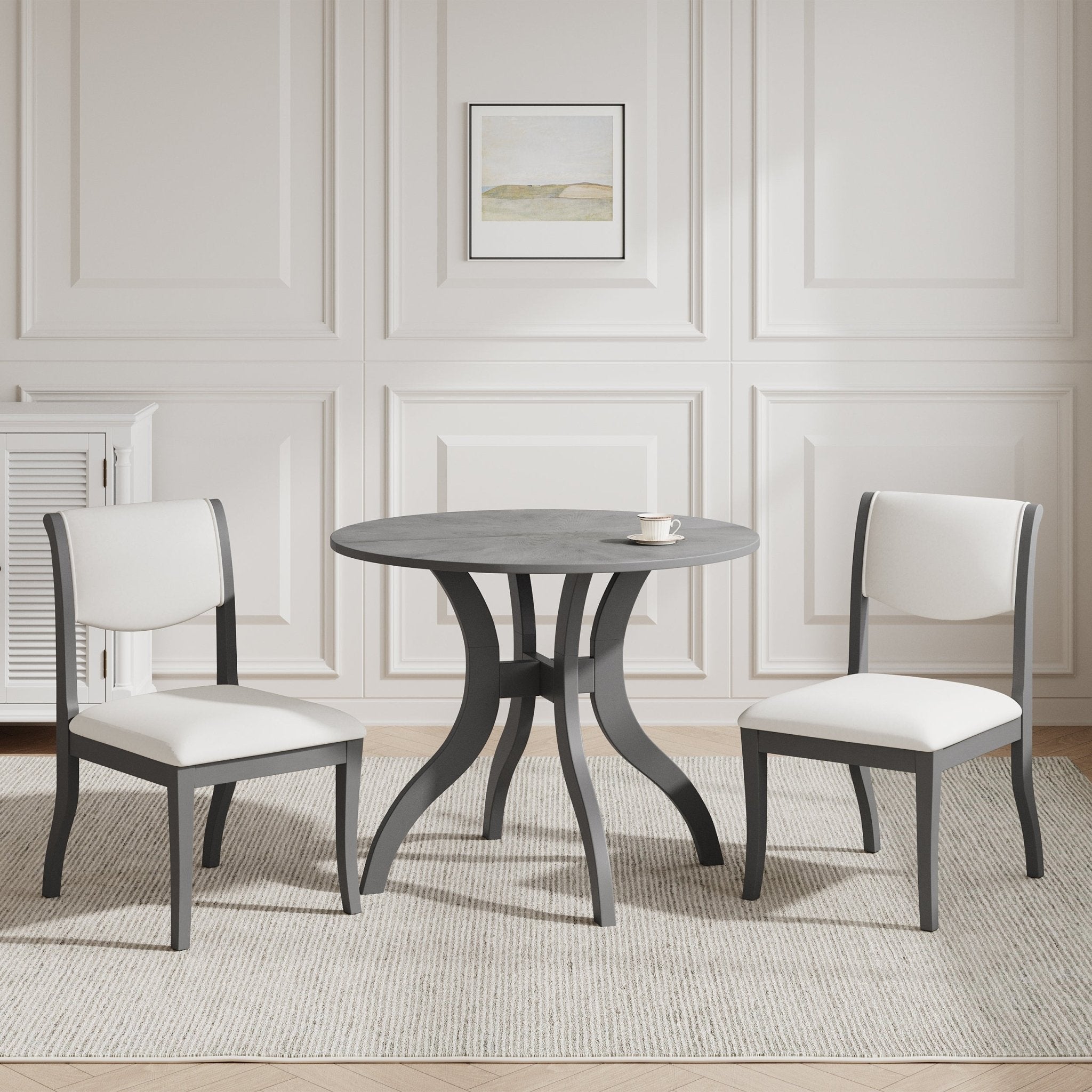 Two elegant curved upholstered dining chairs（grey+white） - KiKiUMi