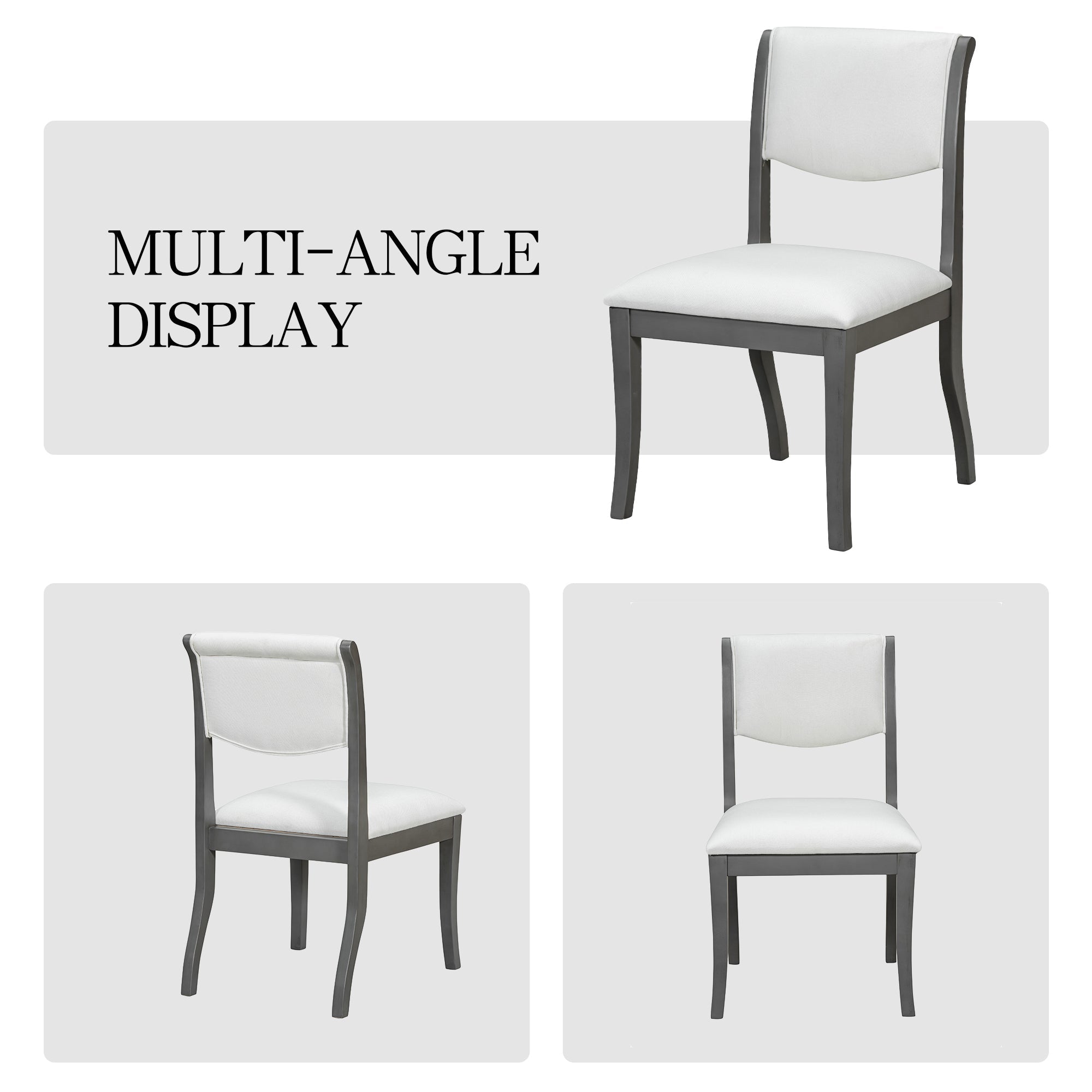 Two elegant curved upholstered dining chairs（grey+white） - KiKiUMi