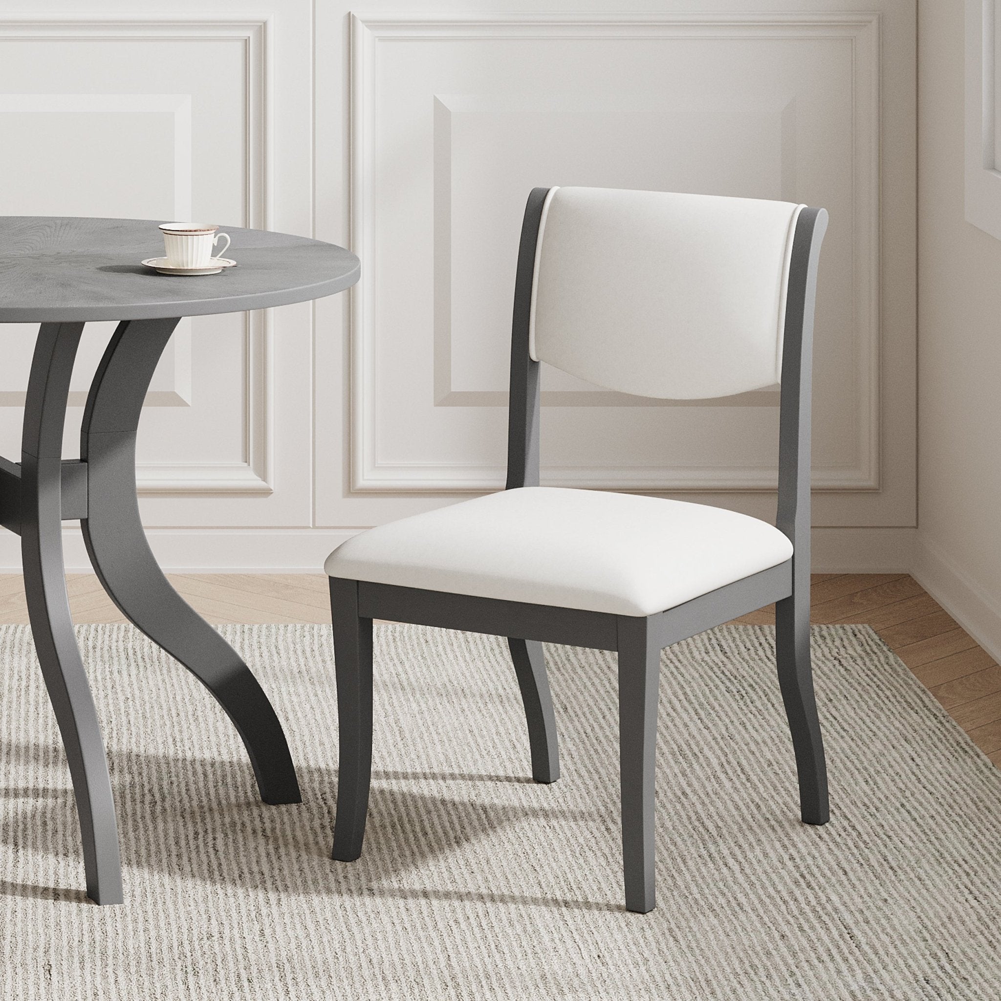Two elegant curved upholstered dining chairs（grey+white） - KiKiUMi