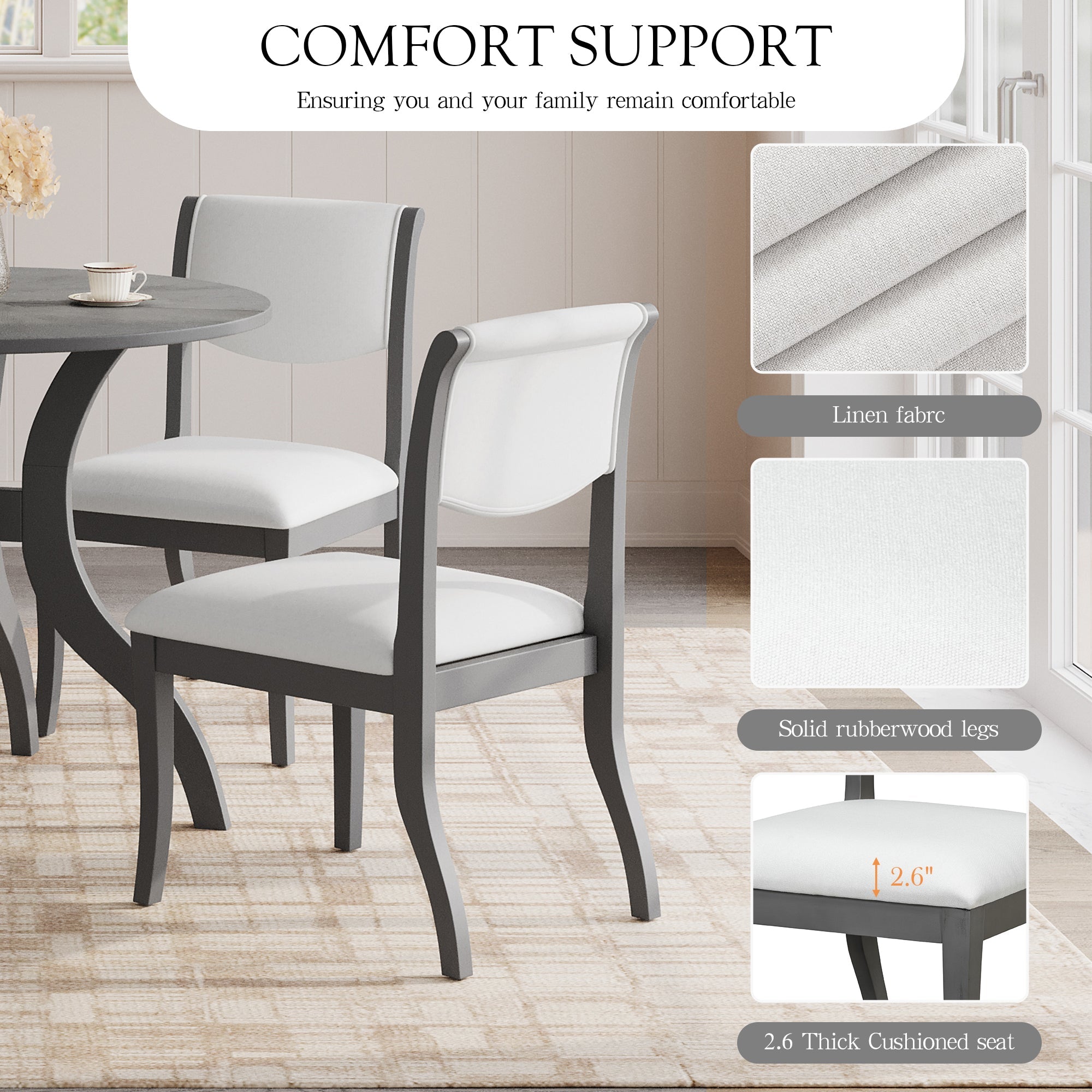 Two elegant curved upholstered dining chairs（grey+white） - KiKiUMi