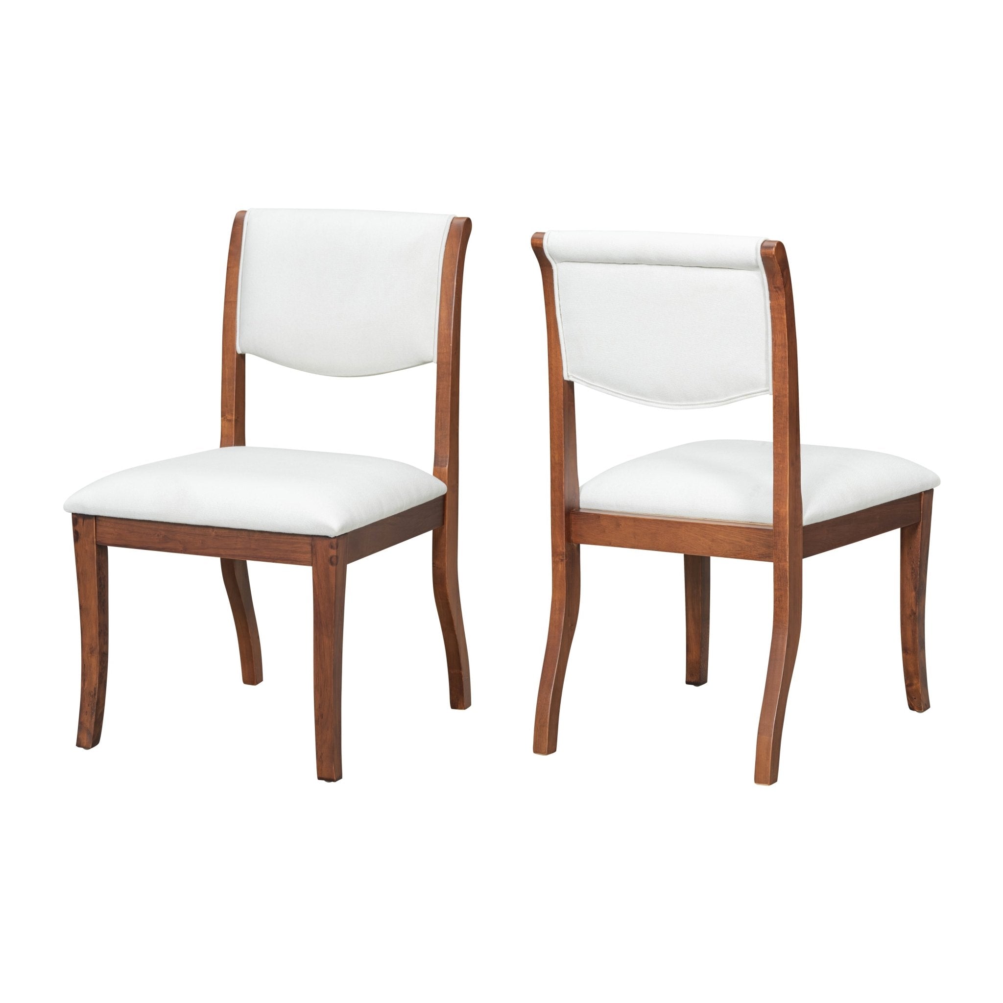 Two elegant curved upholstered dining chairs（white+walnut） - KiKiUMi