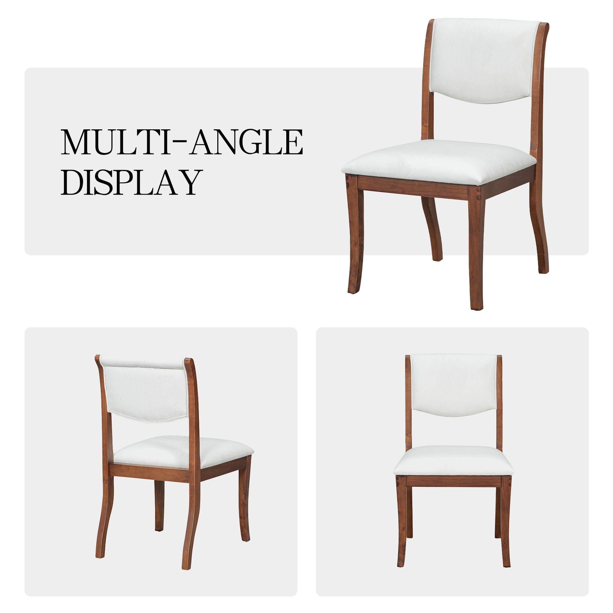 Two elegant curved upholstered dining chairs（white+walnut） - KiKiUMi