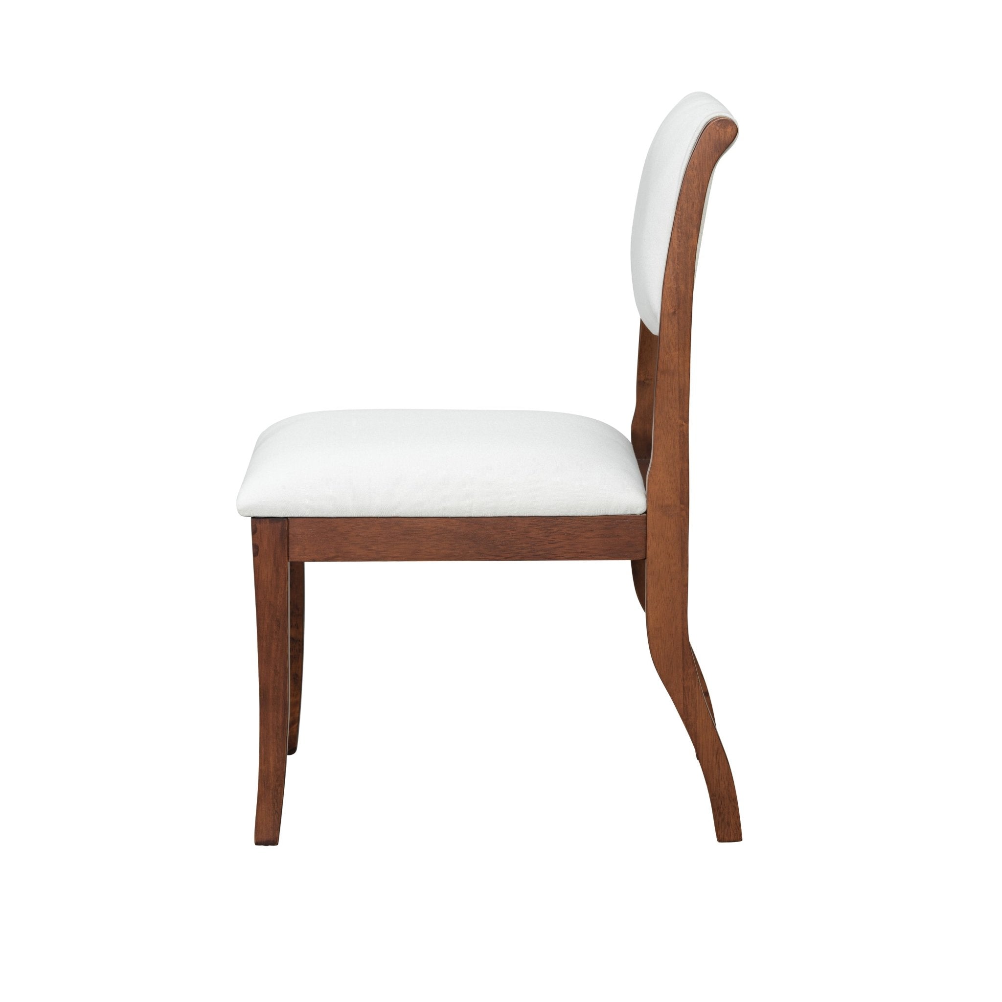 Two elegant curved upholstered dining chairs（white+walnut） - KiKiUMi