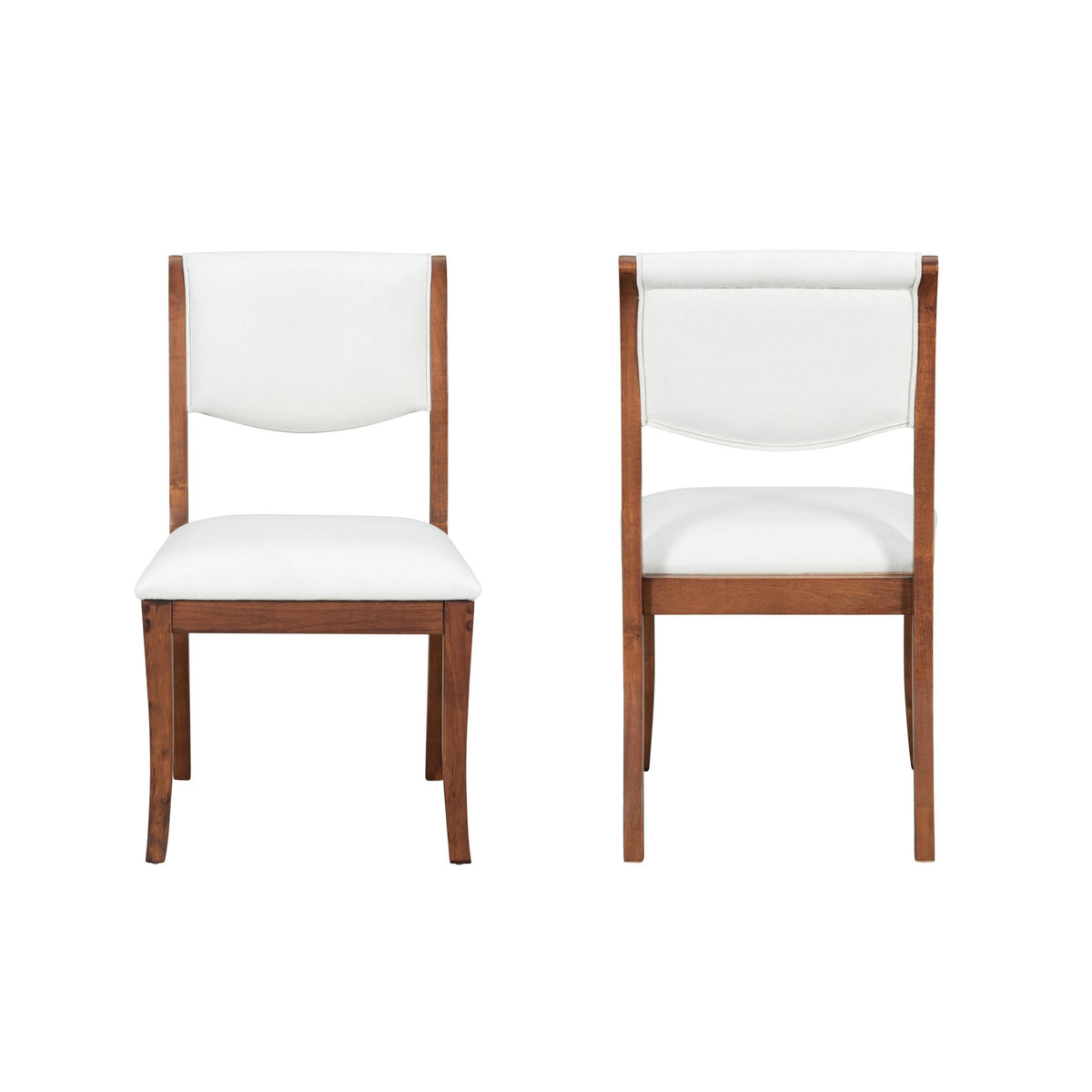 Two elegant curved upholstered dining chairs（white+walnut） - KiKiUMi