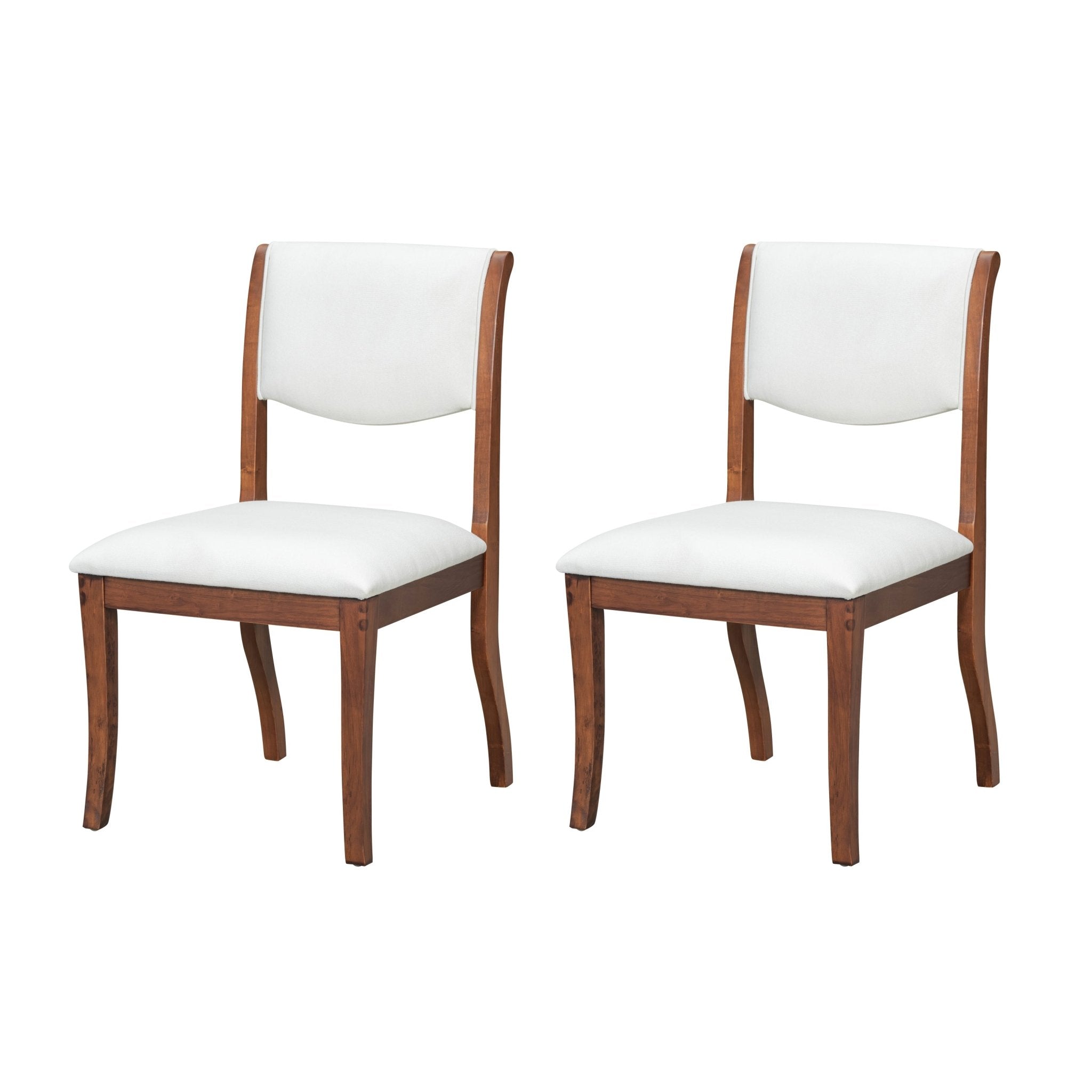 Two elegant curved upholstered dining chairs（white+walnut） - KiKiUMi