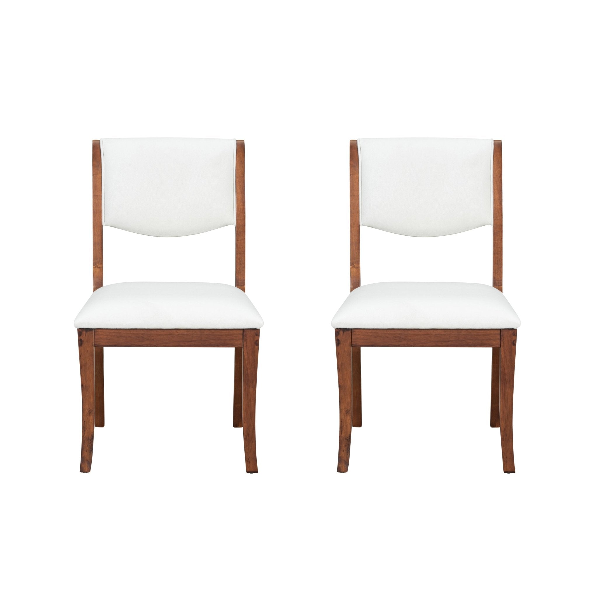 Two elegant curved upholstered dining chairs（white+walnut） - KiKiUMi