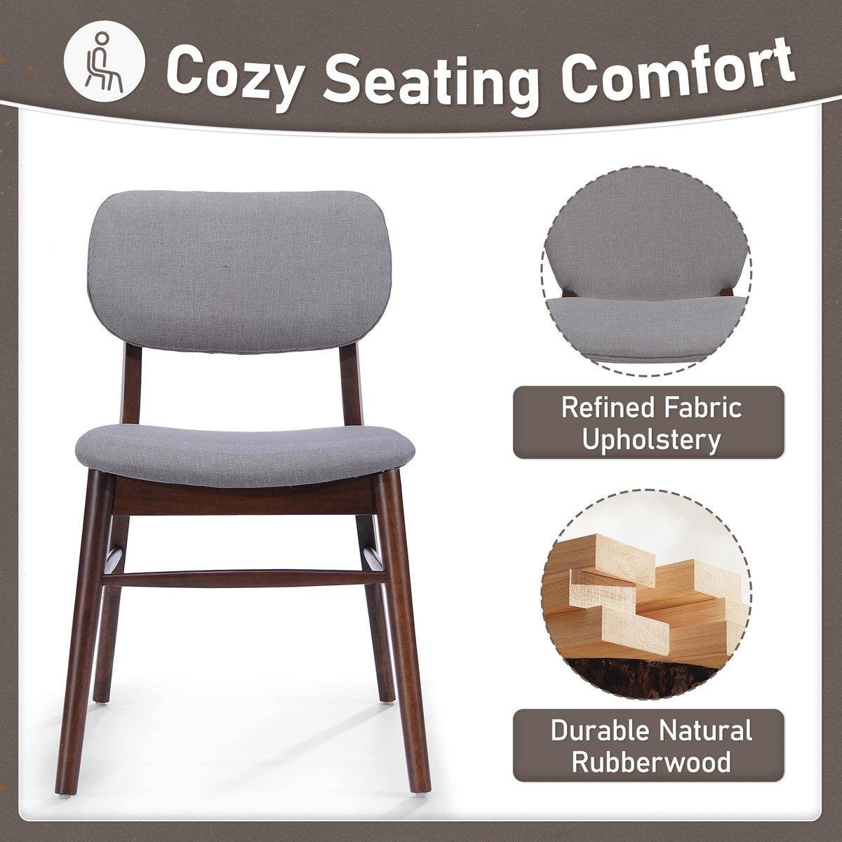 Two mid-century upholded dining chairs (walnut wood + light grey) - KiKiUMi